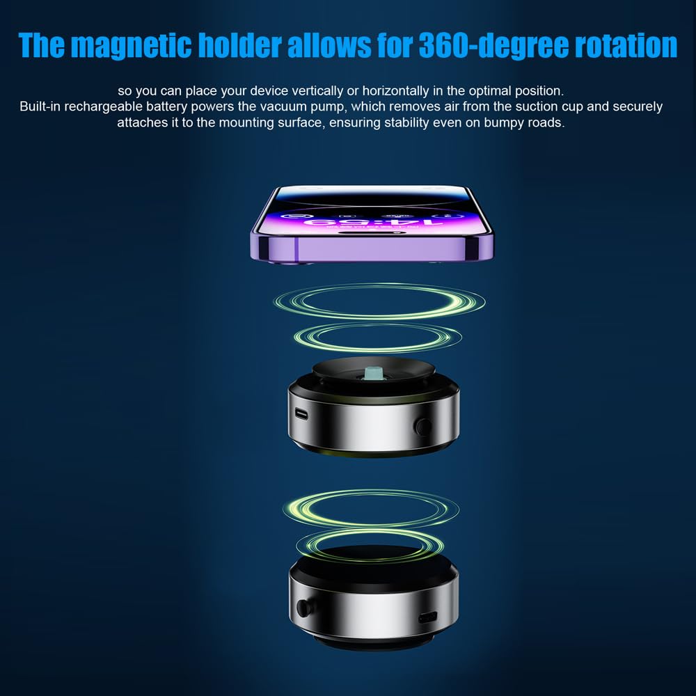 Shkalacar Universal Magnetic Phone Holder for Car - 360° Rotatable Windshield & Dashboard Mount with Strong Suction Cup for iPhone, Samsung, Smartphones & Tablets - Perfect for GPS Navigation, Hands-Free Calling & Road Trips