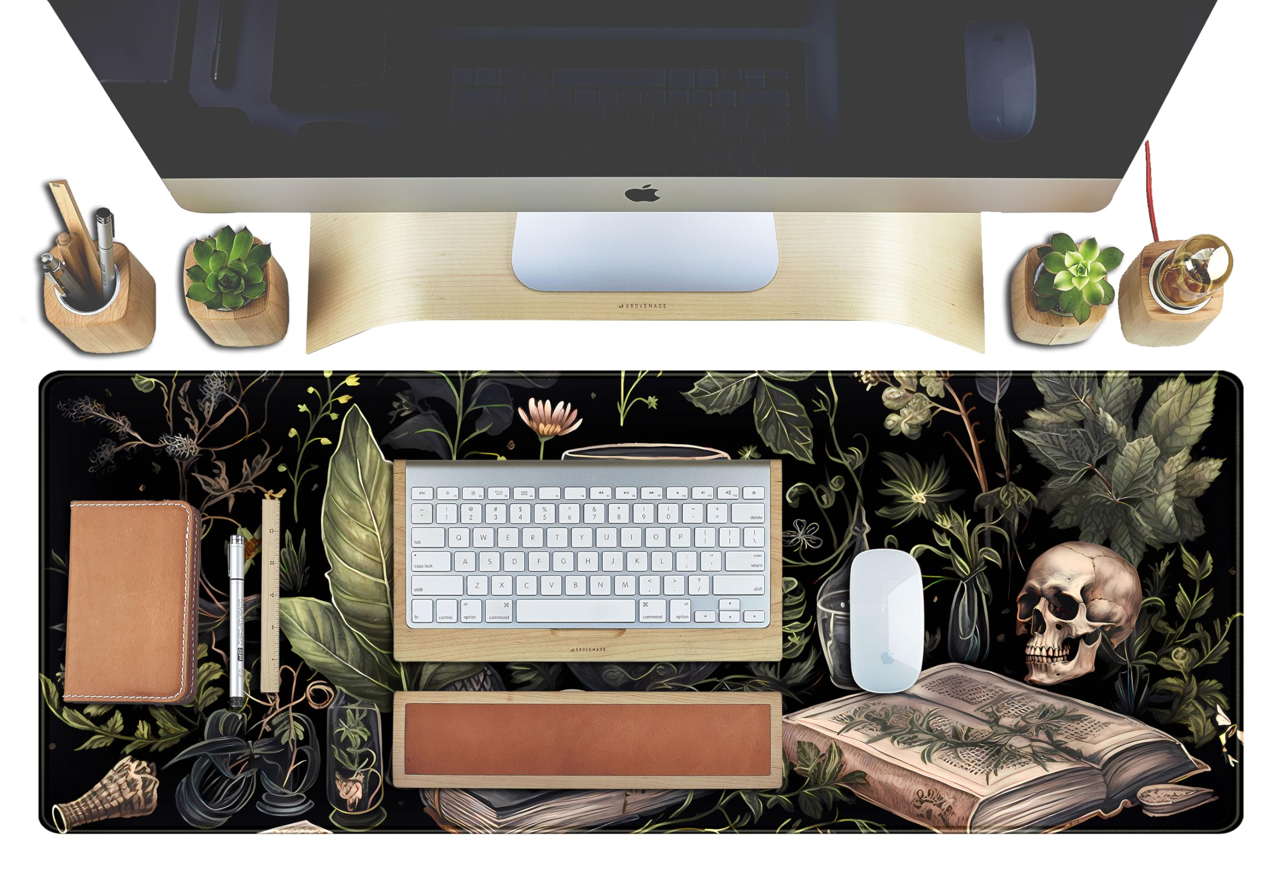 Dark Academia Desk Mat - XL Extended Large Gaming Mouse Pad with Mystical Green Plant Design, Non-Slip Computer Laptop Keyboard & Mouse Mat (31.5x11.8 in) - Perfect for Office, Study & Gaming Setup