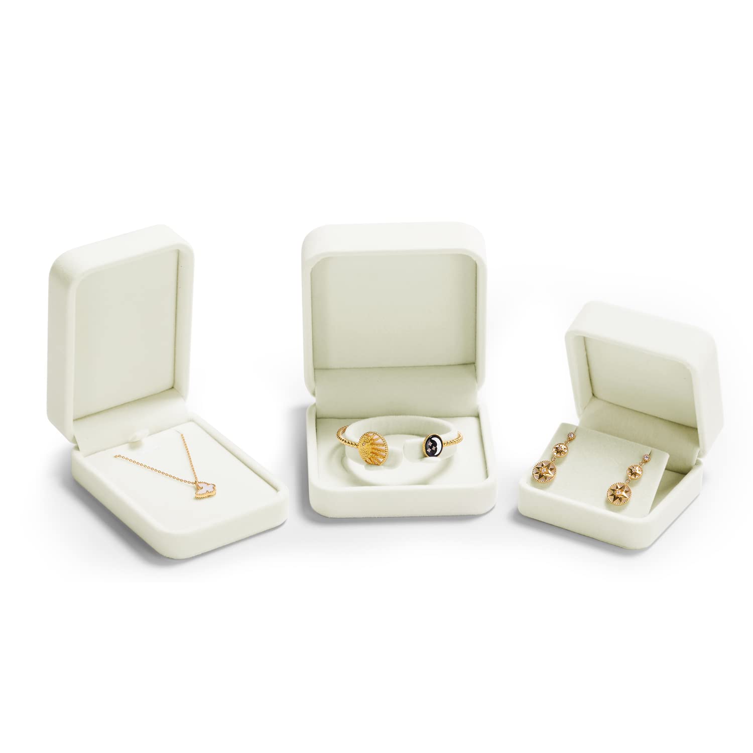 Oirlv Velvet Jewelry Box - White Velvet Pendant Storage Case for Necklaces, Rings & Earrings - Elegant Gift Packaging & Jewelry Showcase for Weddings, Birthdays & Special Occasions