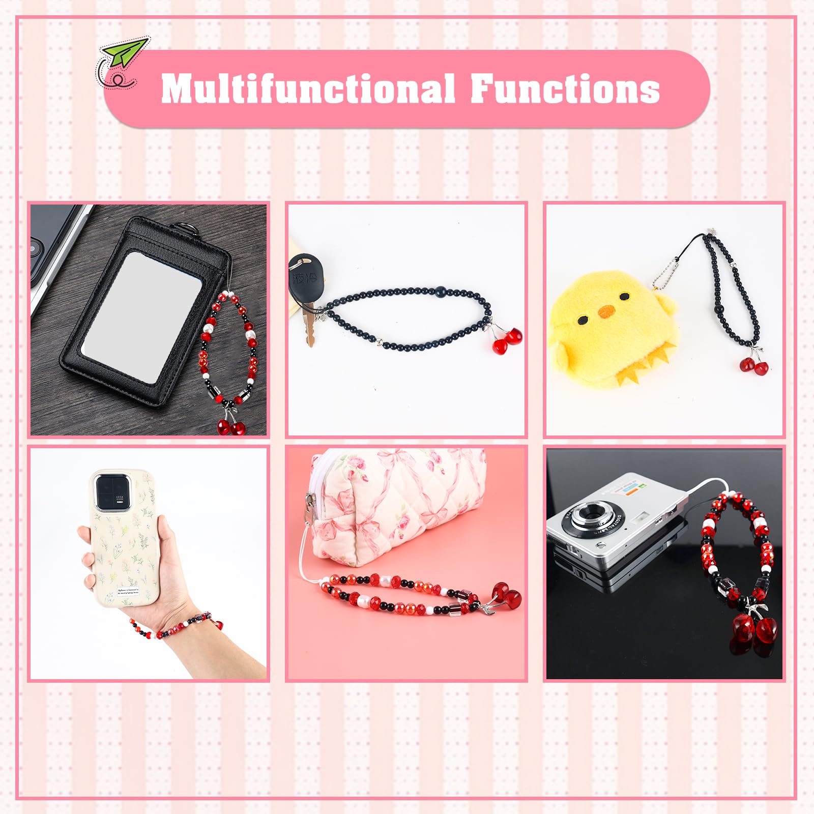 Cherry Phone Charms Strap - Cute Cell Phone Lanyard Wrist Strap, Phone Keychain Charm Kit, Aesthetic Accessories for Phone, Bag, AirPods, Camera Pendant - Perfect for Everyday Use, Travel, and Gifting