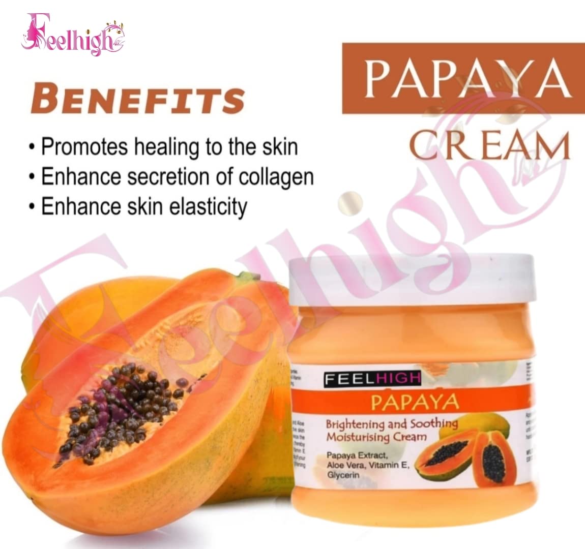 Feelhigh Sandal Skin Lightning Cream 500ml & Papaya Skin Brightening Cream - Natural Face Whitening & Moisturizing Treatment for Dark Spots & Uneven Skin Tone | Perfect for Daily Skincare Routine & Nighttime Use