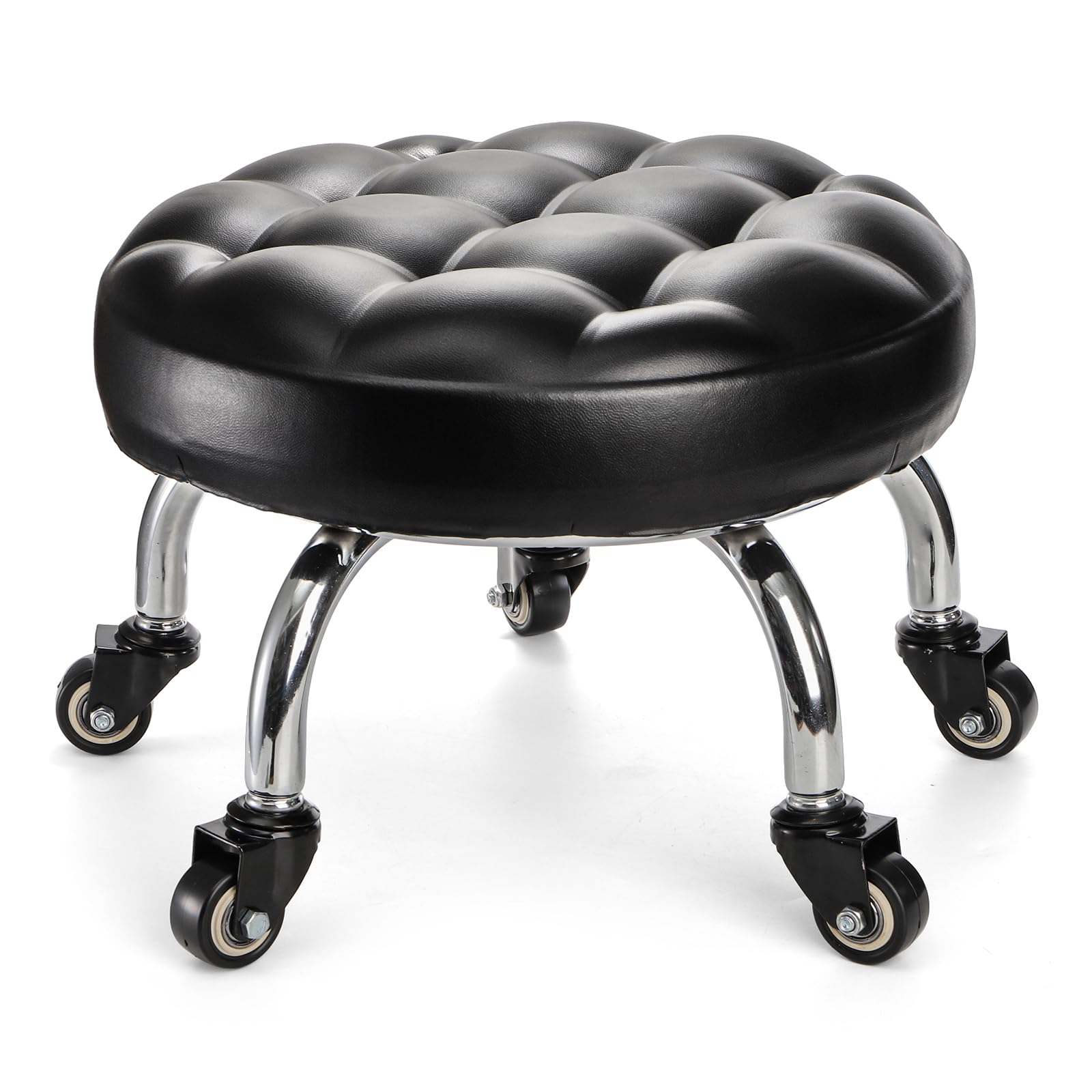 360° Swivel Rolling Stool - PU Leather Low Height Rolling Chair with Casters - 9