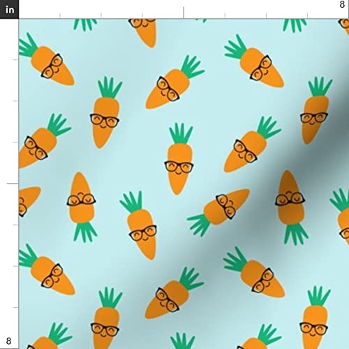 Organic Cotton Sateen Fabric by The Yard - Hipster Blue Easter Spring Garden Kawaii Funny Glasses Print for Sewing, Quilting, Apparel & Home Decor | Perfect for DIY Crafts, Easter Decorations & Kawaii Fashion