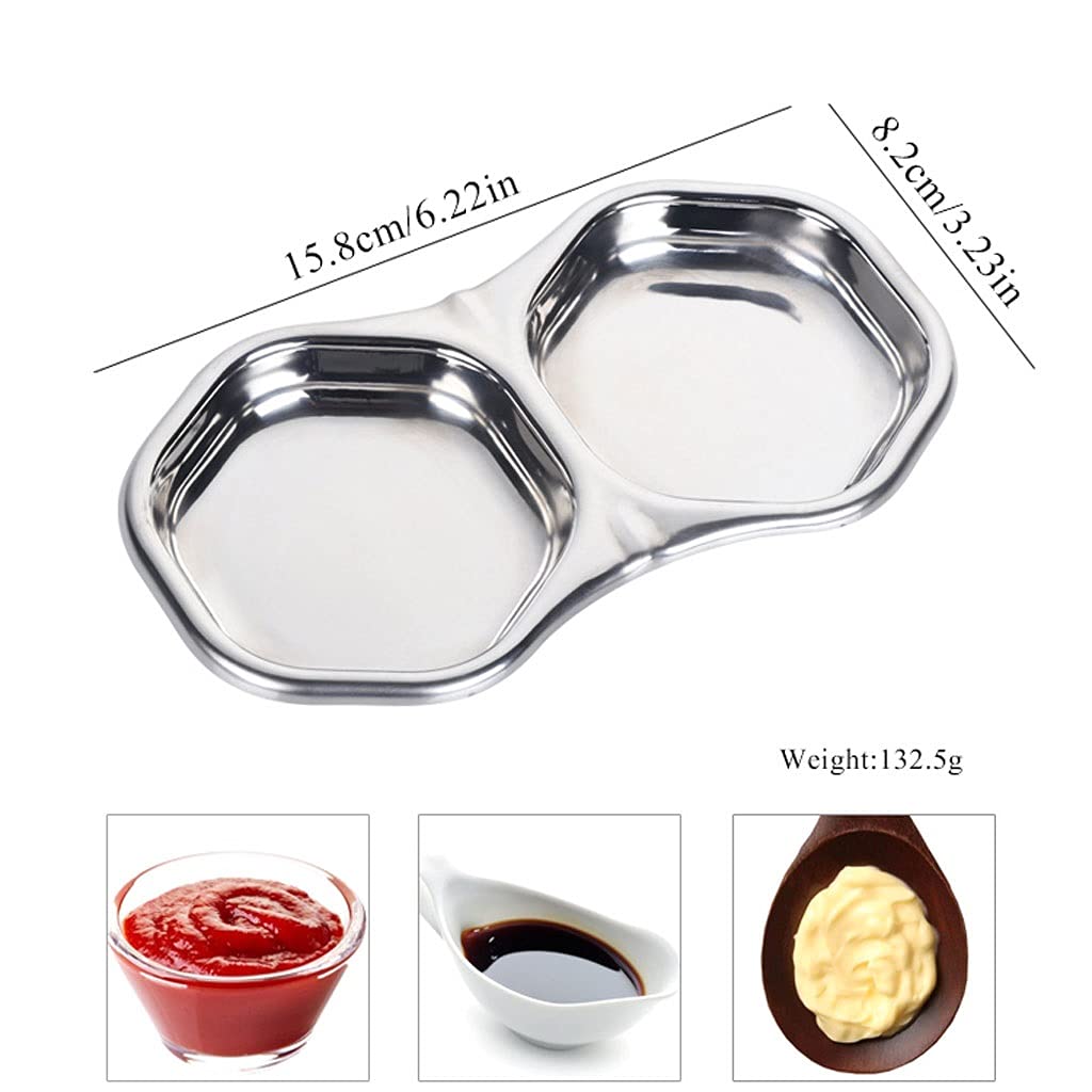 Stainless Steel 2-Compartment Condiment Bowl - Perfect for Salad Dressing, Soy Sauce, Vinegar, Spices, Sushi & BBQ Seasoning | Small Dip Dish for Kitchen, Dining & Outdoor Use (Size B)