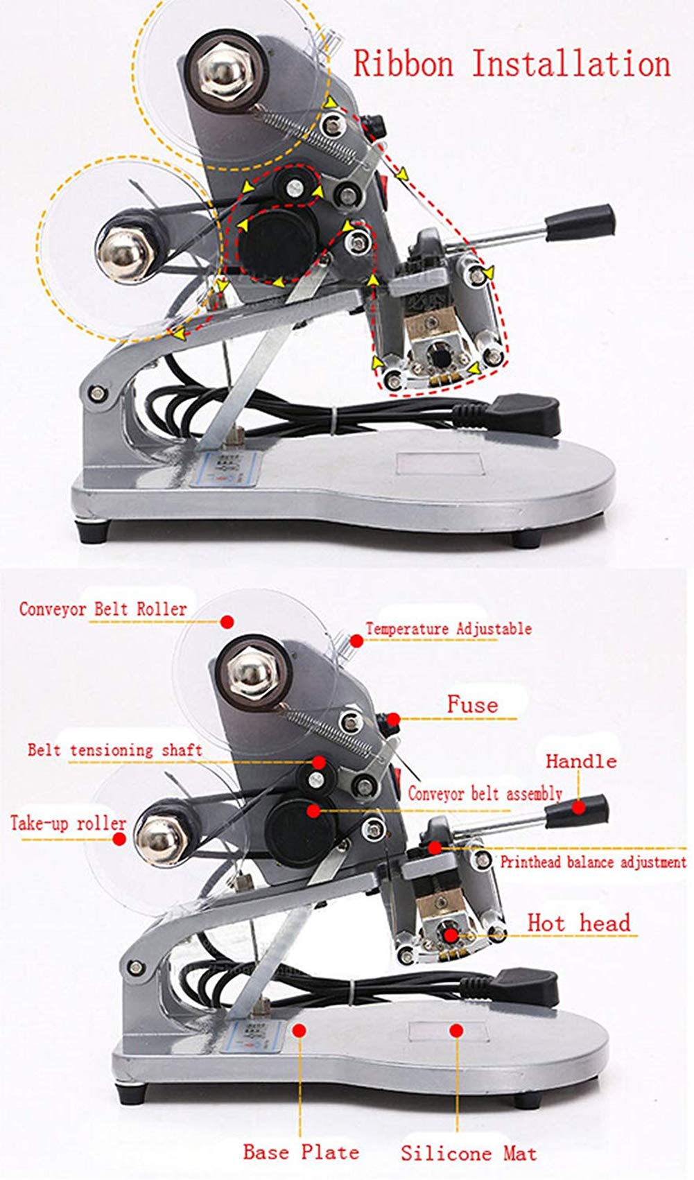 DY-8 Hot Stamp Date Coding Machine - 220V 60W Direct Thermal Label Printer with Date Ribbon for Food Packaging, Expiration Dating & Product Labeling - Industrial Grade Date Stamp Equipment for Manufacturing & Logistics