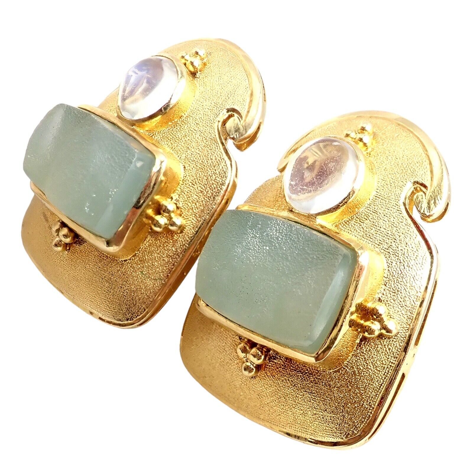Exquisite Vintage Paula Crevoshay 18K Gold Smithsonite Moonstone Earrings - Unique Handcrafted Jewelry for Women | Perfect for Weddings, Anniversaries & Special Occasions