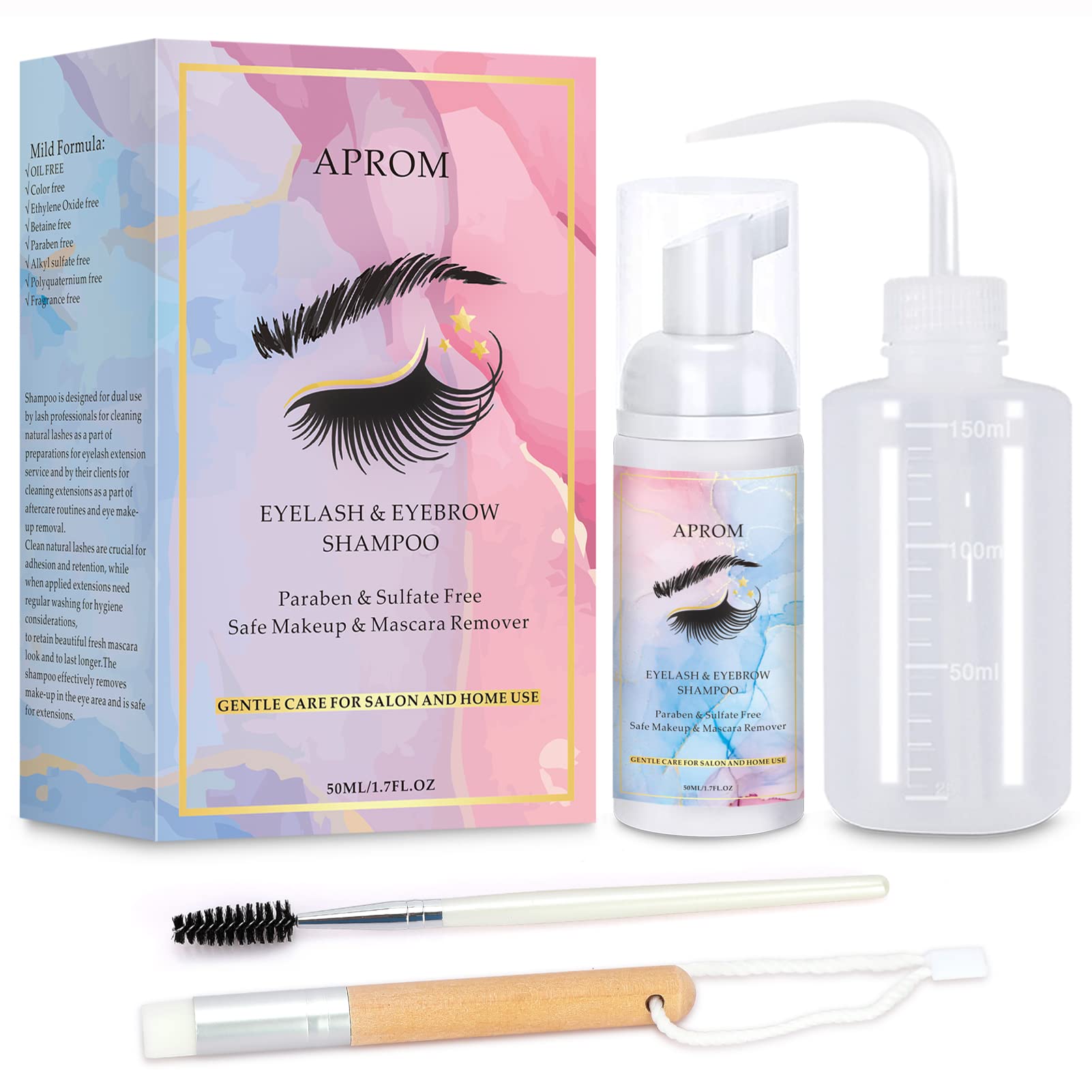 Professional Eyelash Extension Cleanser & Mascara Remover - Paraben & Sulfate Free Lash Mousse Shampoo with Rinse Bottle Brush | Gentle Foaming Cleanser for Natural Lashes & Eyelids | Perfect for Salon Professionals & Home Use
