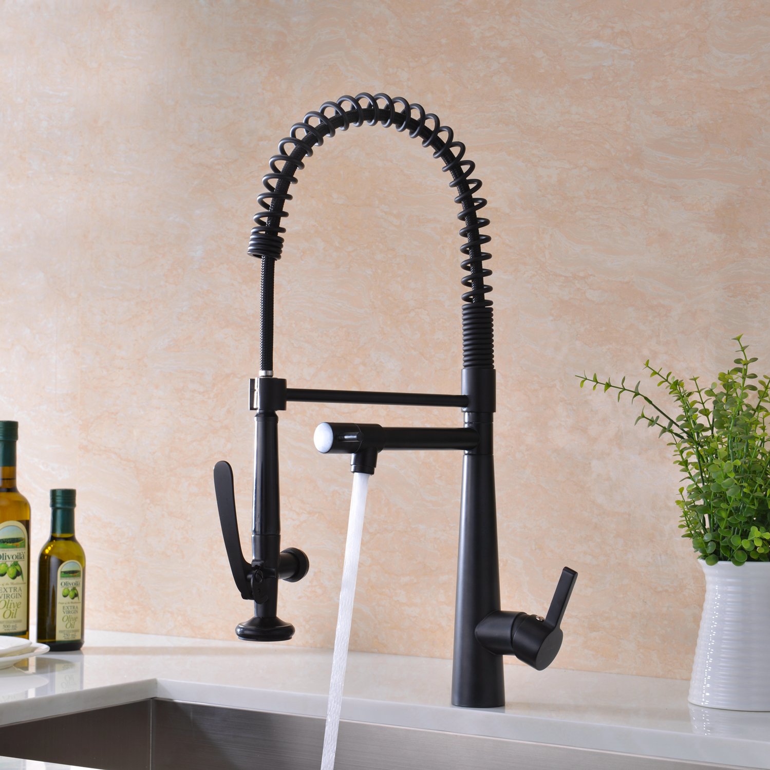 Premium Matte Black Solid Brass Kitchen Faucet - Heavy Duty Commercial Style Single Handle Pull Down Sprayer with Pot Filler - Ideal for Restaurants, Home Chefs & High-Traffic Kitchens