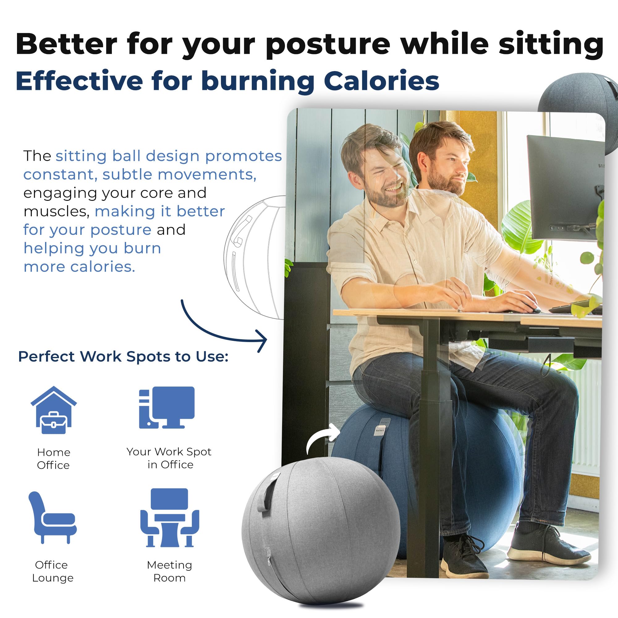 Ergonomic Balance Ball Chair for Office & Home - Posture Corrector & Back Pain Relief for Work & Yoga