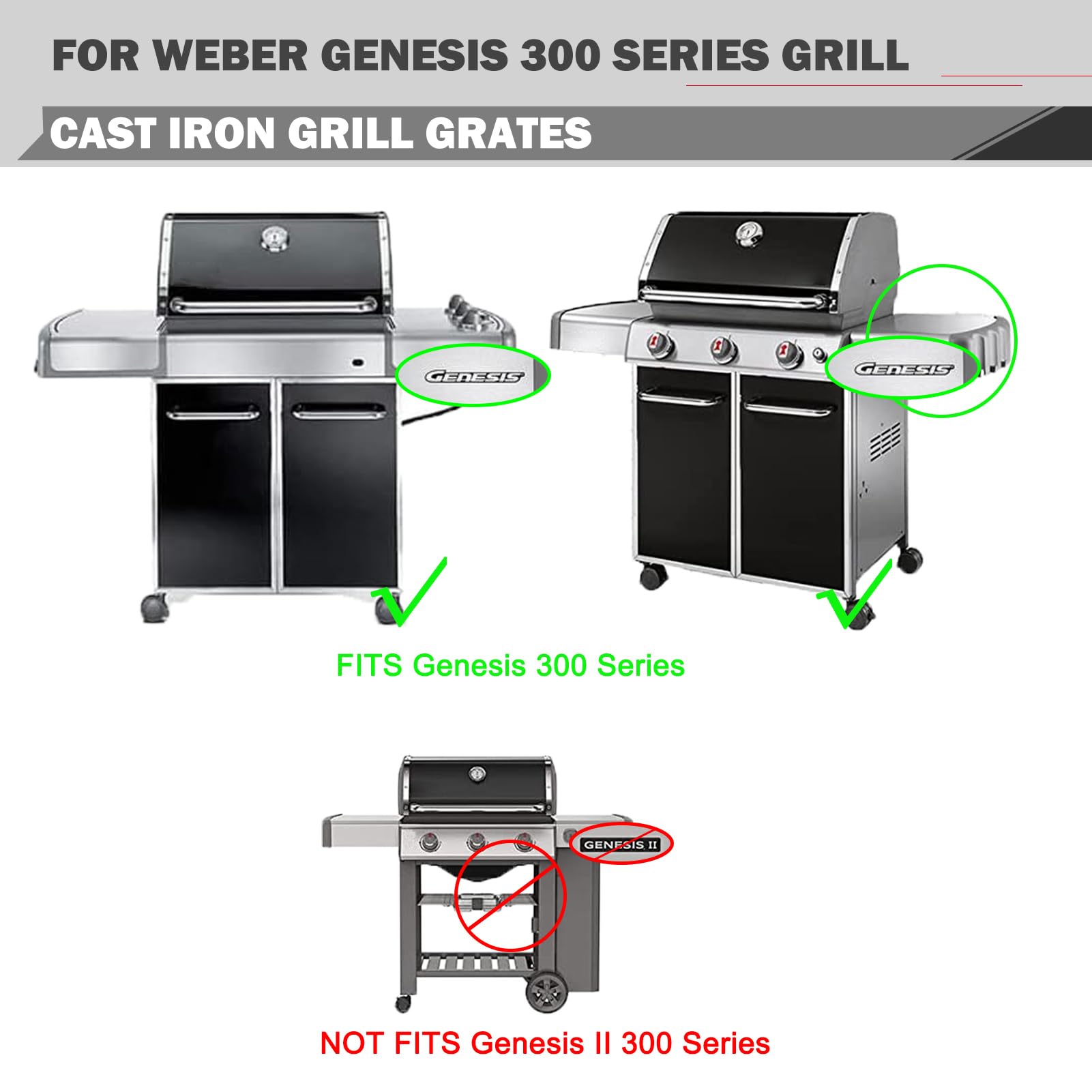 Weber Genesis E-310 E-330 S-310 S-330 Replacement Grill Grates - 19.5 Inch Cast Iron Cooking Grate (Compatible with Genesis 300 Series, Models 7524 & 7528) - Perfect for Backyard BBQs, Outdoor Cooking & Grilling Parties
