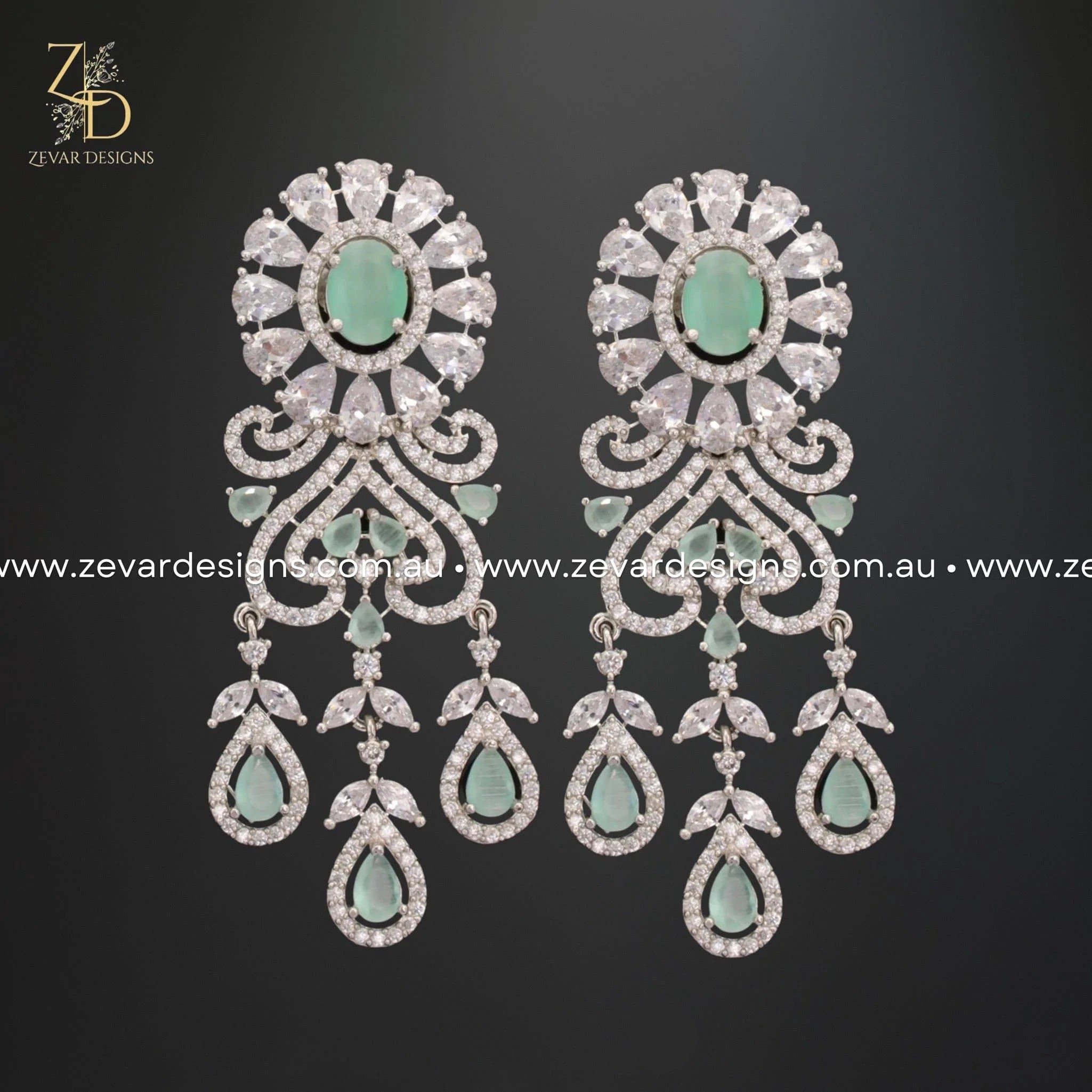 Zircon Choker Necklace in Mint Green with White Rhodium Plating - Elegant Jewelry for Women, Perfect for Weddings, Parties & Special Occasions