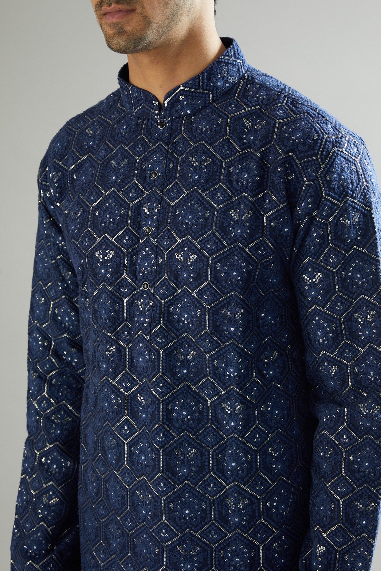 Elegant Navy Blue Embroidered Kurta for Men | Traditional Indian Tunic | Perfect for Festivals, Weddings & Cultural Events