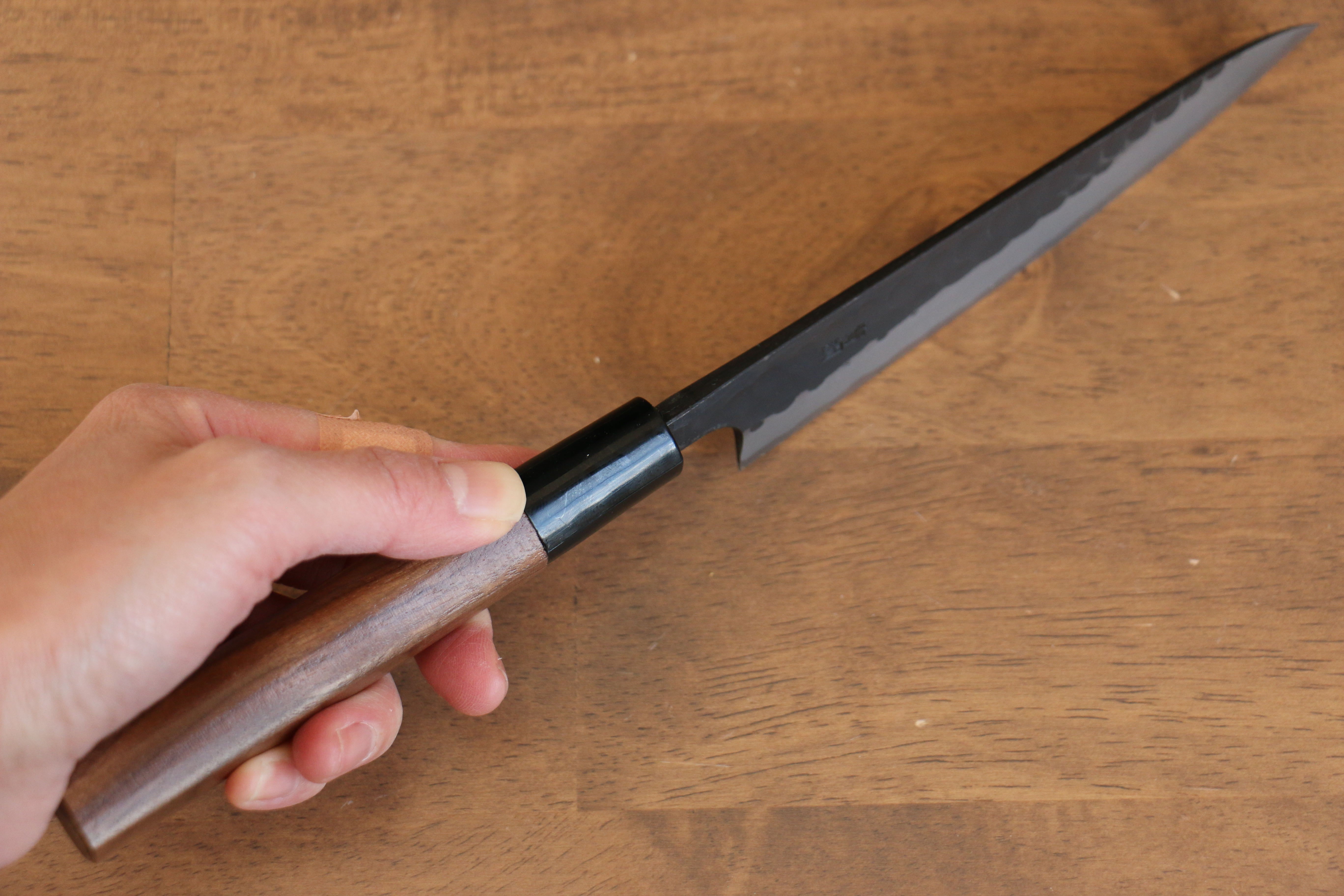 Premium Nao Yamamoto Blue Steel Kurouchi Hammered Petty Knife 140mm - Walnut Handle Japanese Utility Knife for Slicing, Chopping & Precision Kitchen Tasks