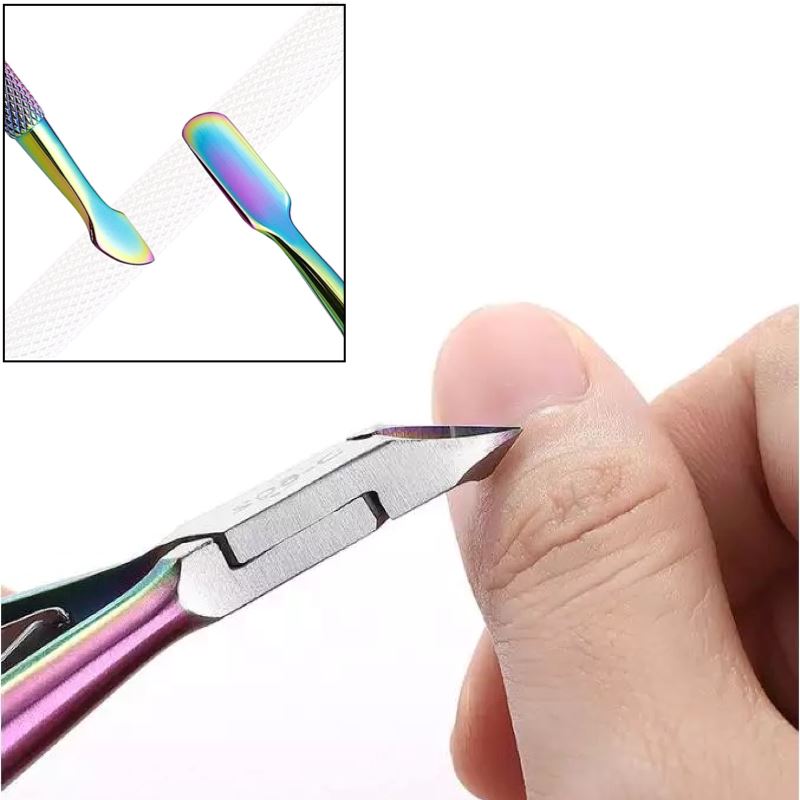 Rainbow Nail Nipper & Cuticle Pusher Set - Professional Stainless Steel Manicure Tools for Home & Salon Use - Perfect for Nail Care, Grooming, and Pedicures
