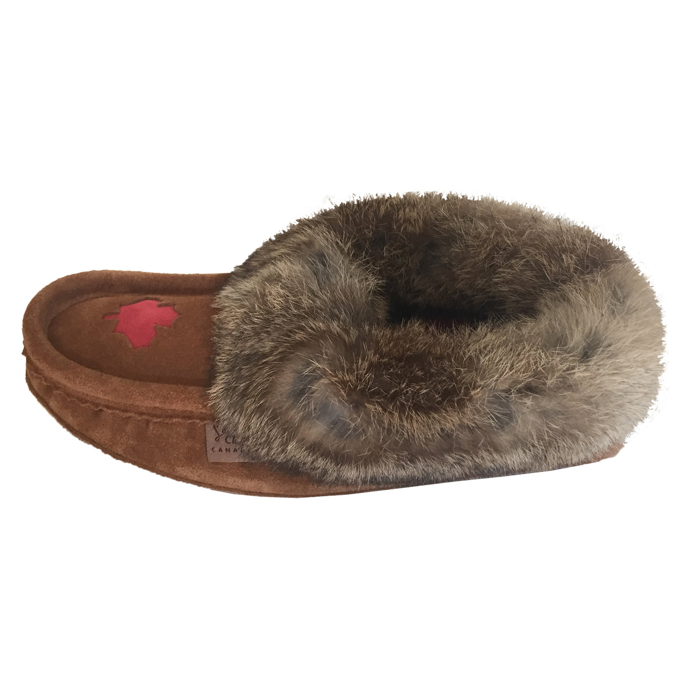Women's Warm Fleece Lined Brown Suede Maple Leaf Rabbit Fur Moccasins - Cozy Winter House Slippers for Indoor Comfort & Casual Wear
