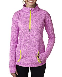 J America Ladies' Cosmic Fleece Quarter-Zip Pullover - Magenta/Neon Yellow - Soft Warm Fleece Top for Women - Perfect for Hiking, Yoga & Casual Winter Wear