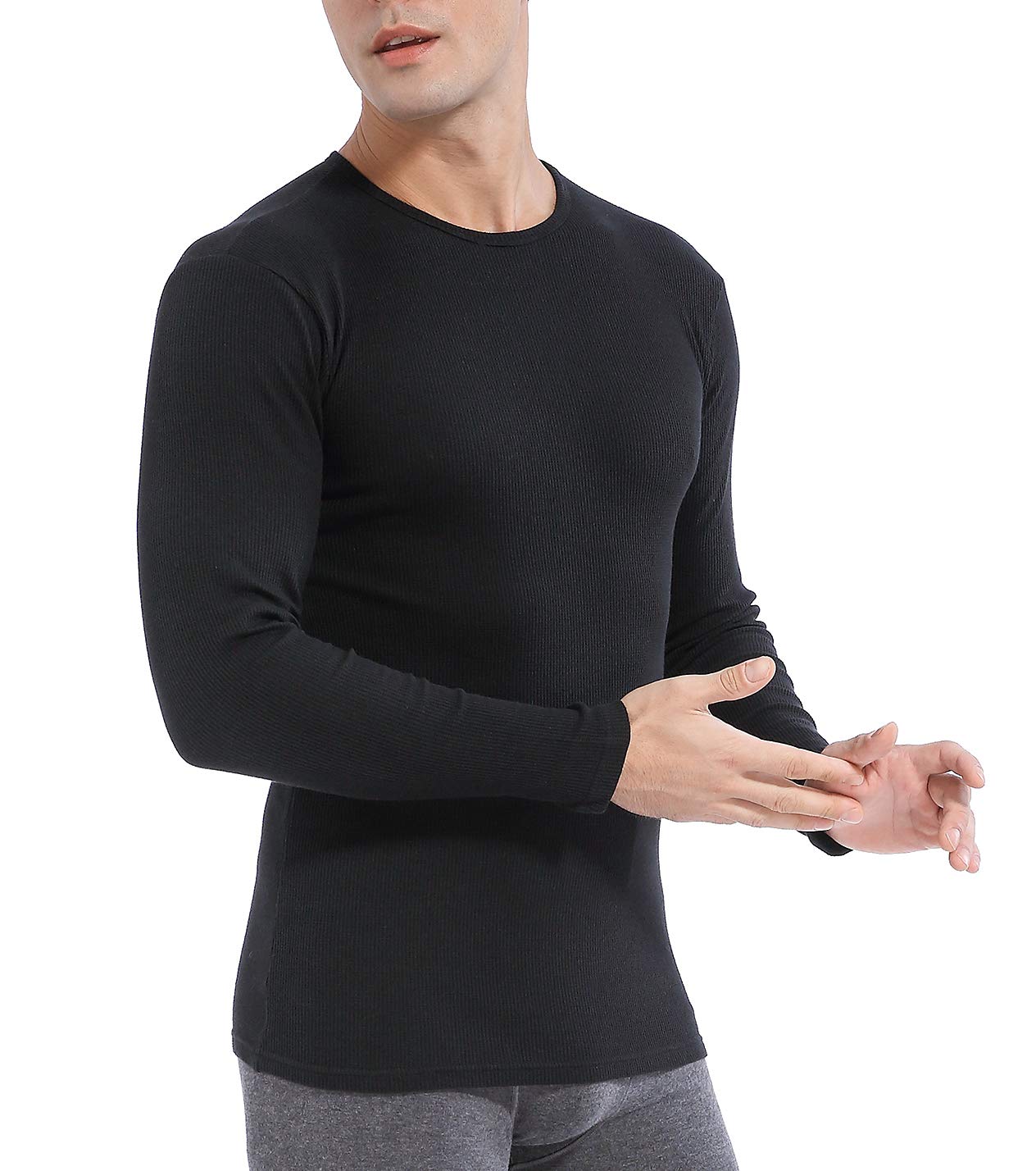 Comfneat Men's 2-Pack Thermal Long Sleeve Undershirt - Waffle Knit Soft Crew Neck Base Layer for Winter, Cold Weather & Layering - Warm Comfortable Underwear Top for Work, Outdoor Activities & Daily Wear
