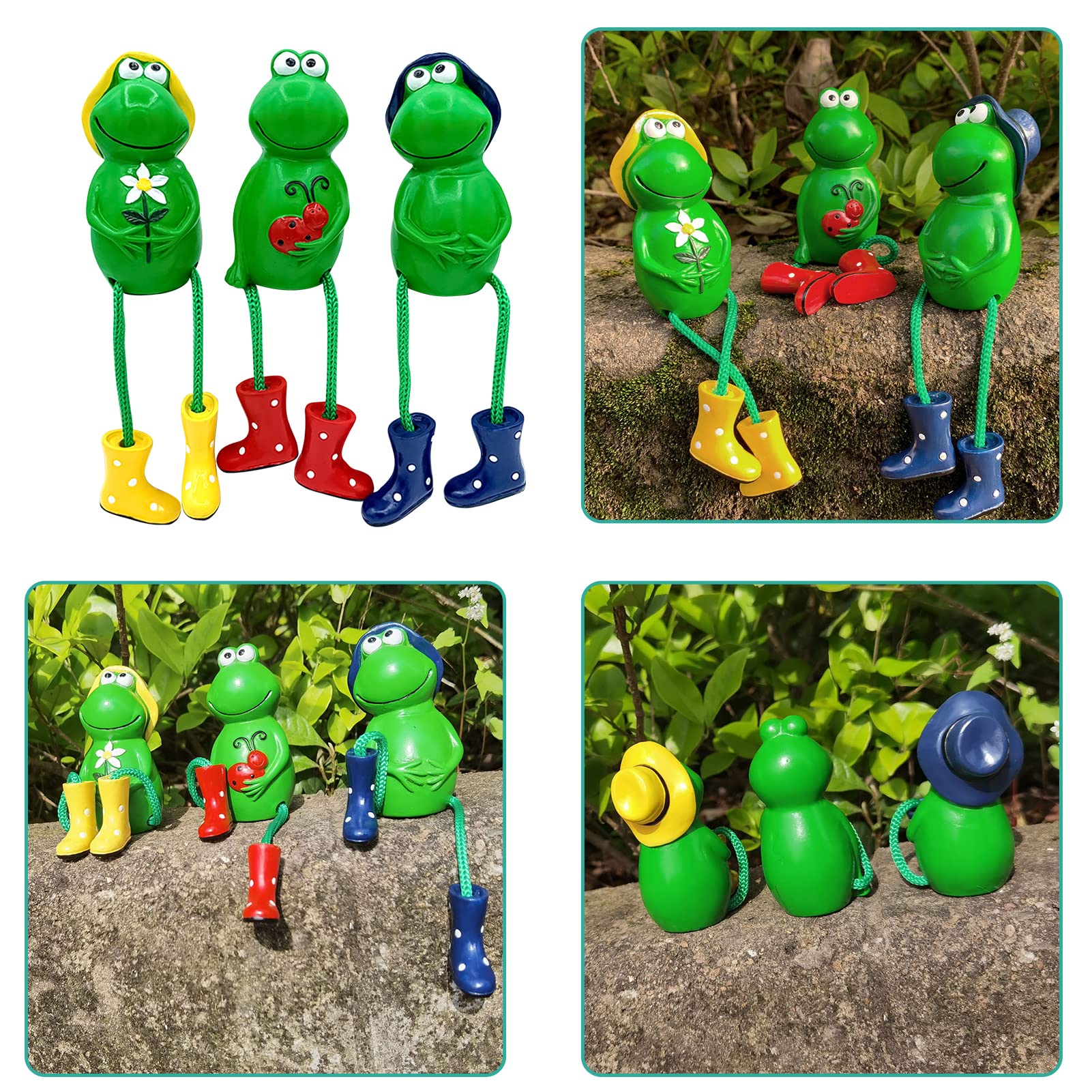 3pcs Hanging Frog Garden Statue - Resin Handmade Frog Decor for Outdoor & Indoor - Cute Frog Figurines for Yard, Patio, Pond - Perfect Garden Ornament & Home Decoration