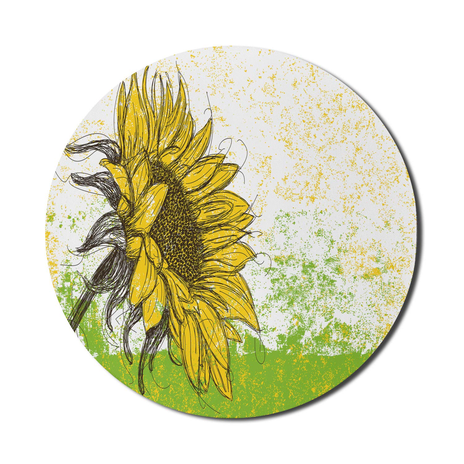 Ambesonne Floral Sunflower Mouse Pad - 8 Inch Round Non-Slip Rubber Gaming Mousepad with Abstract Summer Garden Design for Computer, Laptop, Office & Home Use