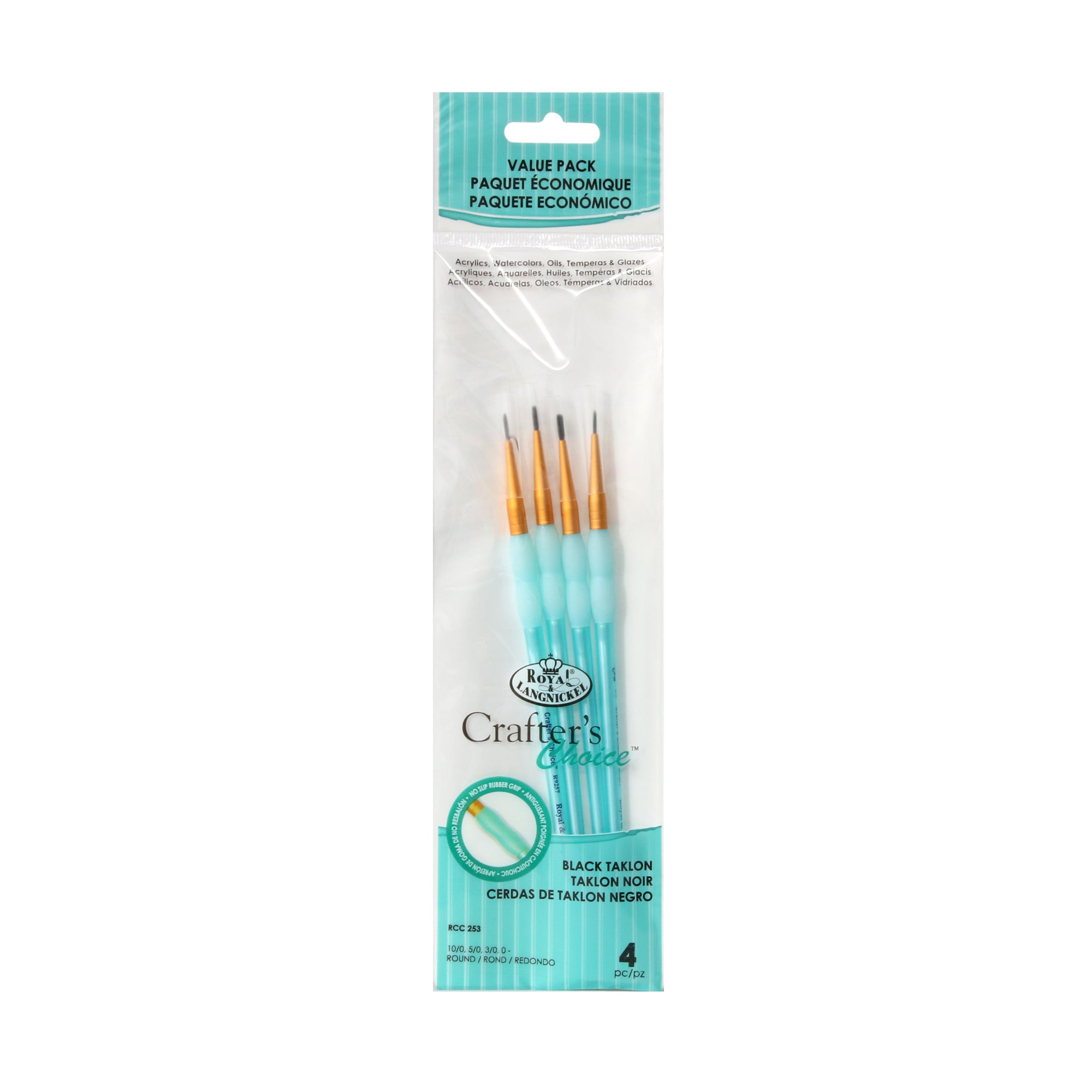 4 Pack Black Taklon Round Paint Brushes - Professional Artist Brushes for Acrylic, Watercolor & Oil Painting - Perfect for Canvas, Paper & DIY Art Projects