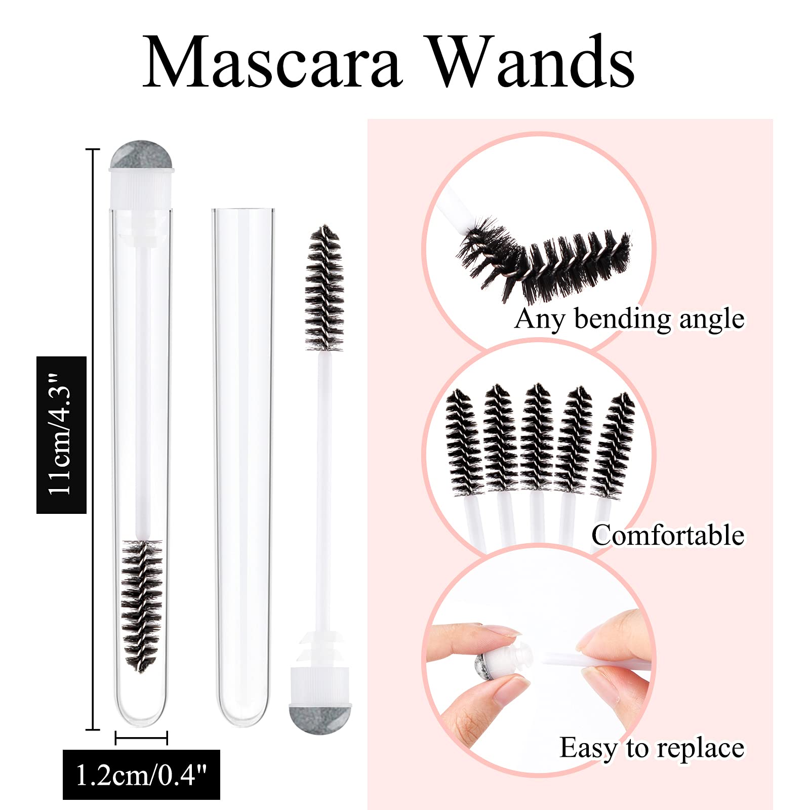 50 Pack Disposable Mascara Brushes - Eyelash Extension Wands with Tubes - Diamond Shape Lash Spoolies for Professional Makeup & Sanitary Lash Application - Perfect for Salons, DIY Lash Extensions & Travel Makeup Kits (Sky Black)