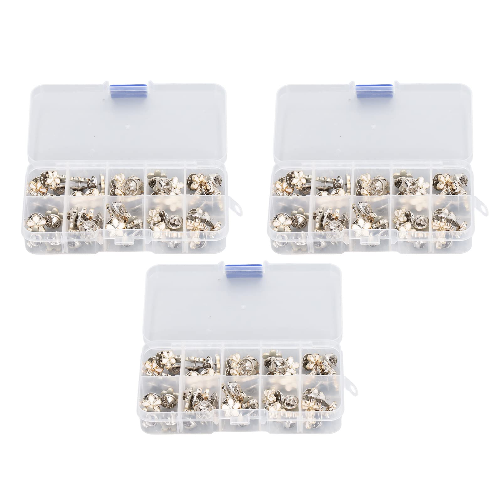 GLOGLOW 150pcs White Flower Brooch Pins - 3 Boxes Lapel Buttons for Women's Shirt, Sweater & Shawl - Elegant Floral Clips for Blazer, Cardigan, Scarf & Outfit Accessories