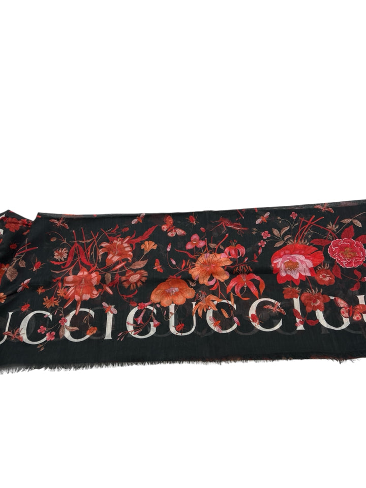 Gucci Black Floral Print Silk Scarf - Luxury Fashion Accessory for Women, Perfect for Gifts, Parties & Everyday Elegance