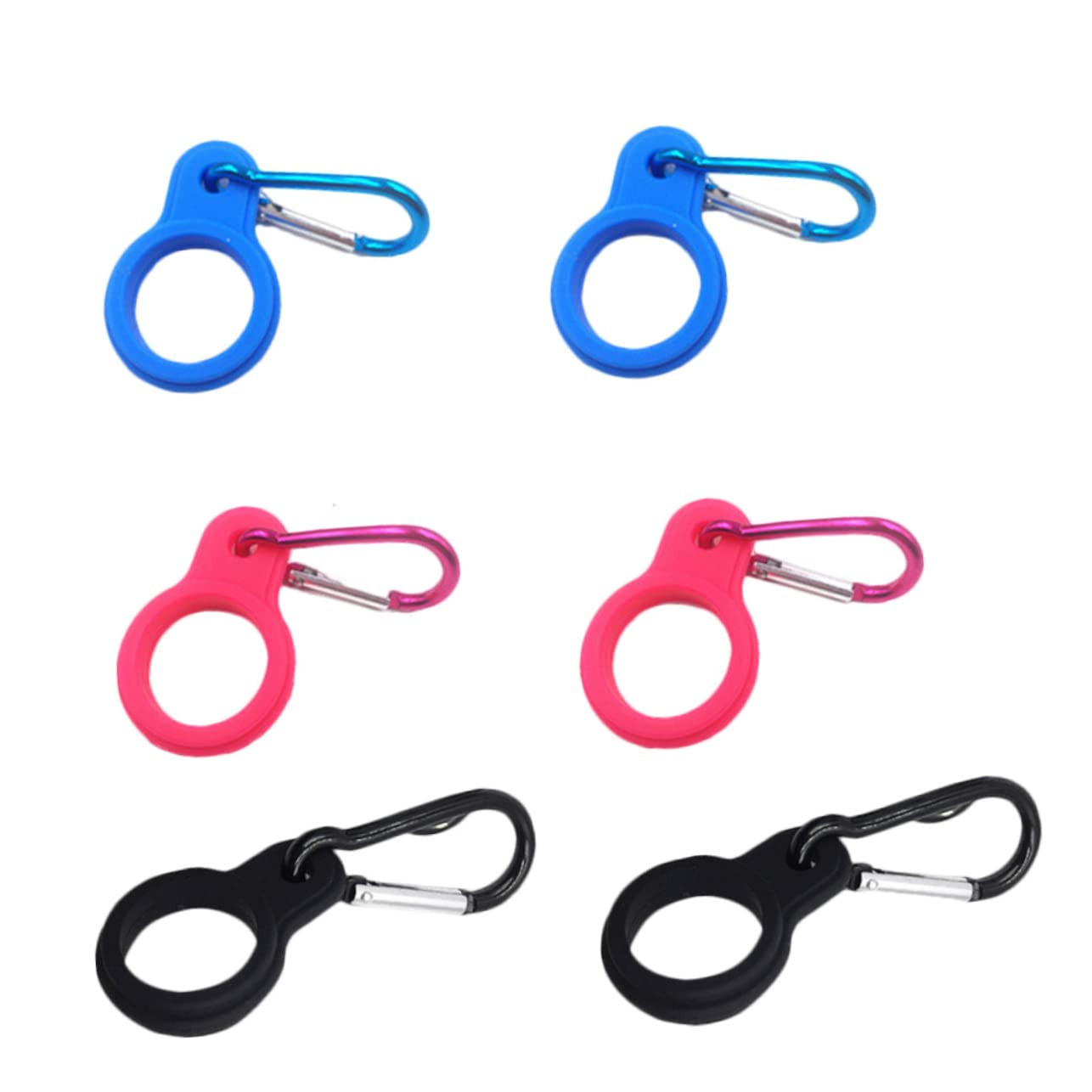 6-Pack Silicone Water Bottle Carabiner Clip - Stainless Steel Hanger Belt Hook for Backpacks, Keychains & Bottle Carriers - Perfect for Hiking, Gym & Outdoor Activities