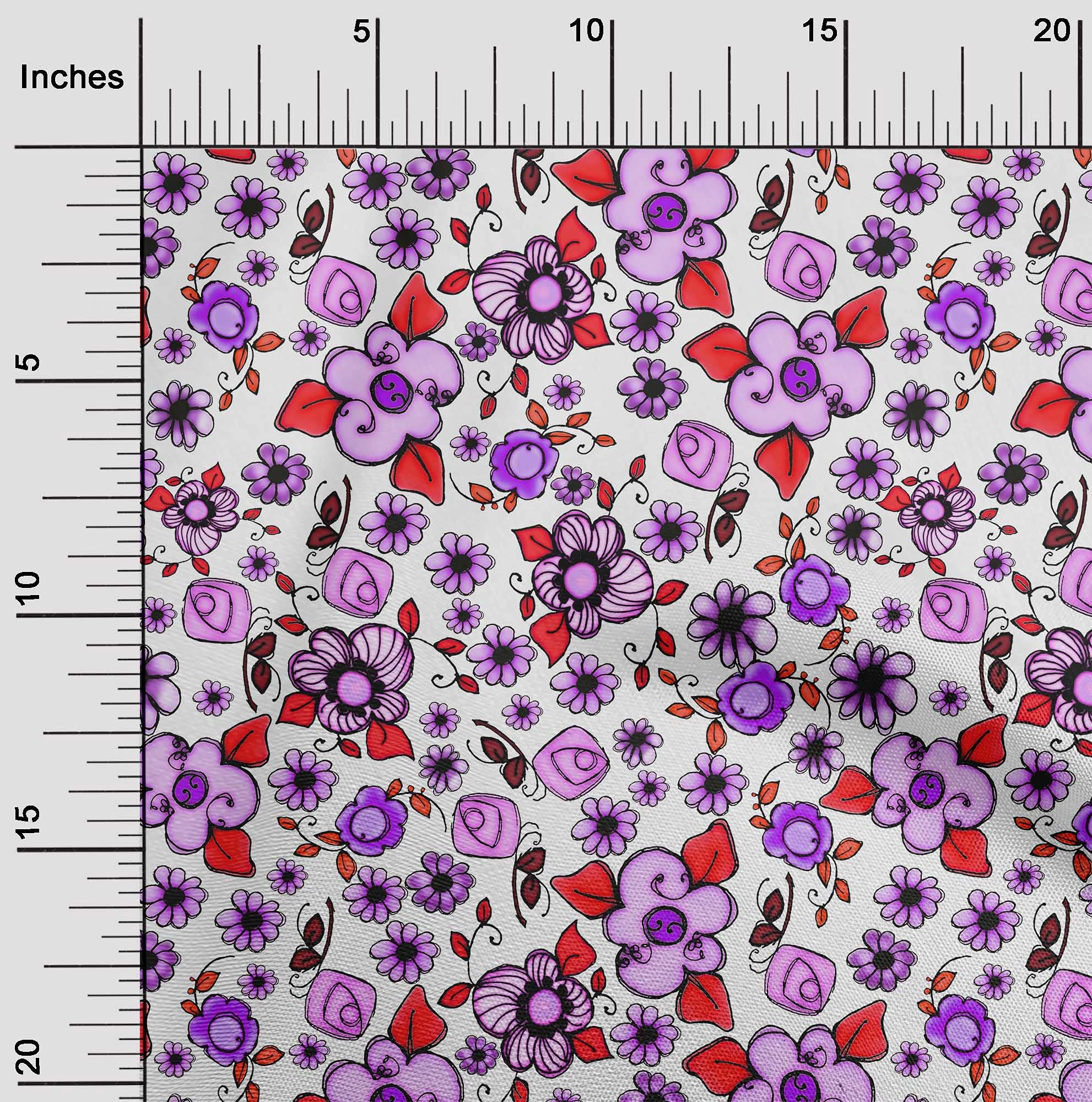 oneOone Polyester Spandex Amethyst Floral Print Fabric - 56 Inch Wide Sewing Material for Dresses, Curtains & DIY Crafts | Premium Stretch Fabric by The Yard
