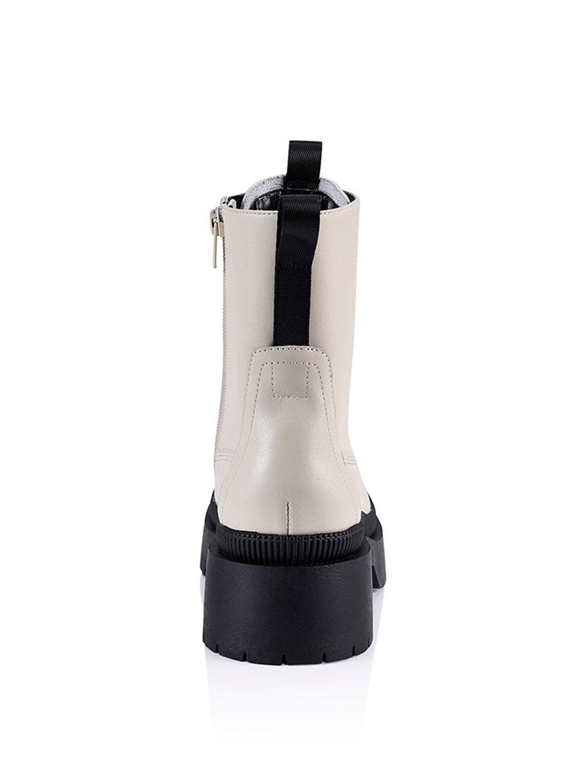 Orlando Combat Chunky Boots - Cream Leather Platform Boots for Women, Stylish & Comfortable for Casual Outfits, Streetwear & Night Out