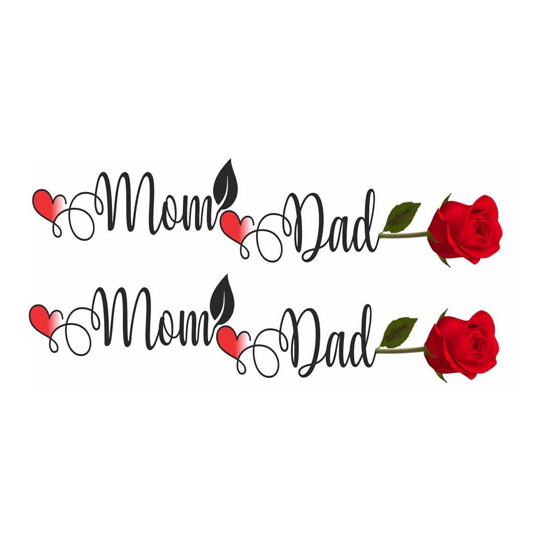Mom Dad Heart Tattoo Flower - Waterproof Temporary Tattoos for Men & Women - Perfect for Family Events, Weddings & Beach Vacations