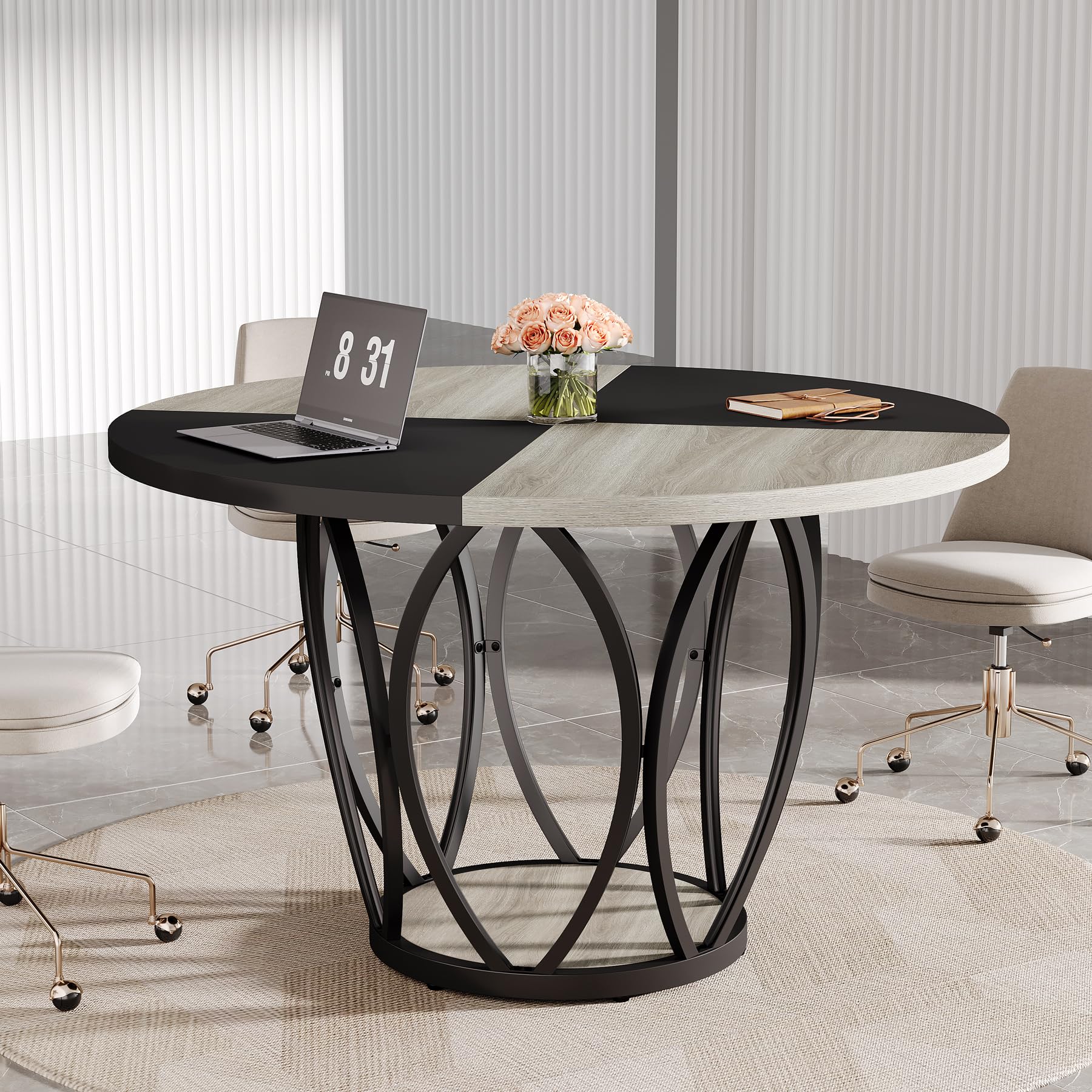 Tribesigns 47-Inch Round Conference Table for 4-6 People | Modern Wooden Meeting & Seminar Table | Office Conference Room Furniture for Small Meetings & Team Collaborations