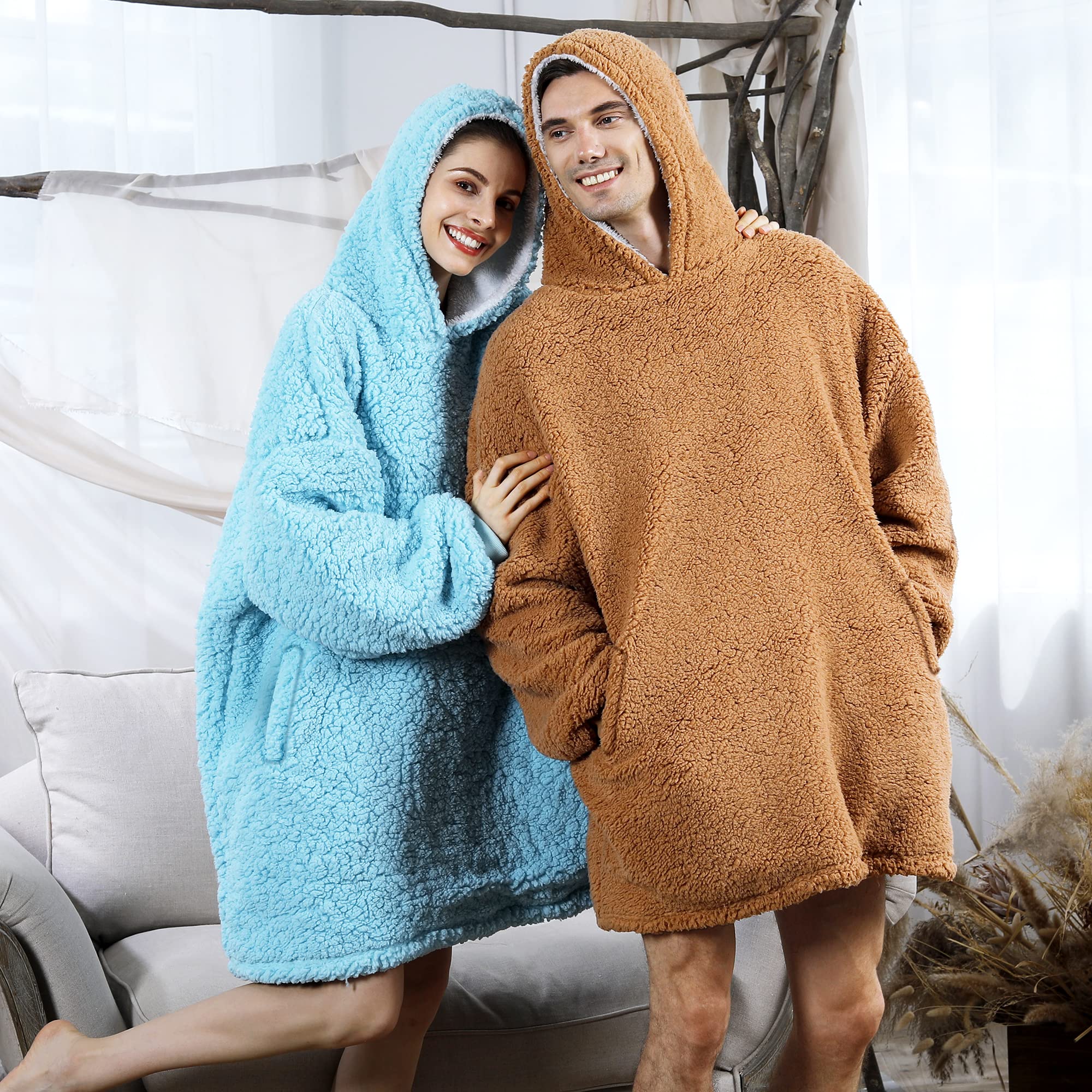 Cozy AmyHomie Sherpa Hooded Blanket Sweatshirt - Oversized Fleece Wearable Blanket Hoodie for Women, Men & Kids | Perfect for Lounging, Camping & Movie Nights