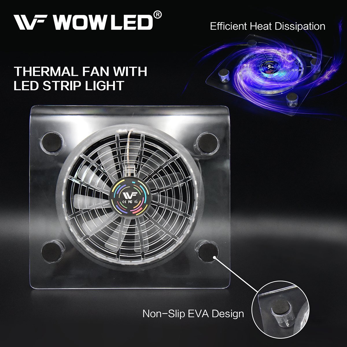WOWLED Mini USB RGB LED Cooling Fan with 3-Key Control - Gaming PC Cooler for PS4, Xbox One X, Laptops & Desktops | Thermal Fan Pad, CPU Cooler & Case Lighting for Enhanced Gaming Performance
