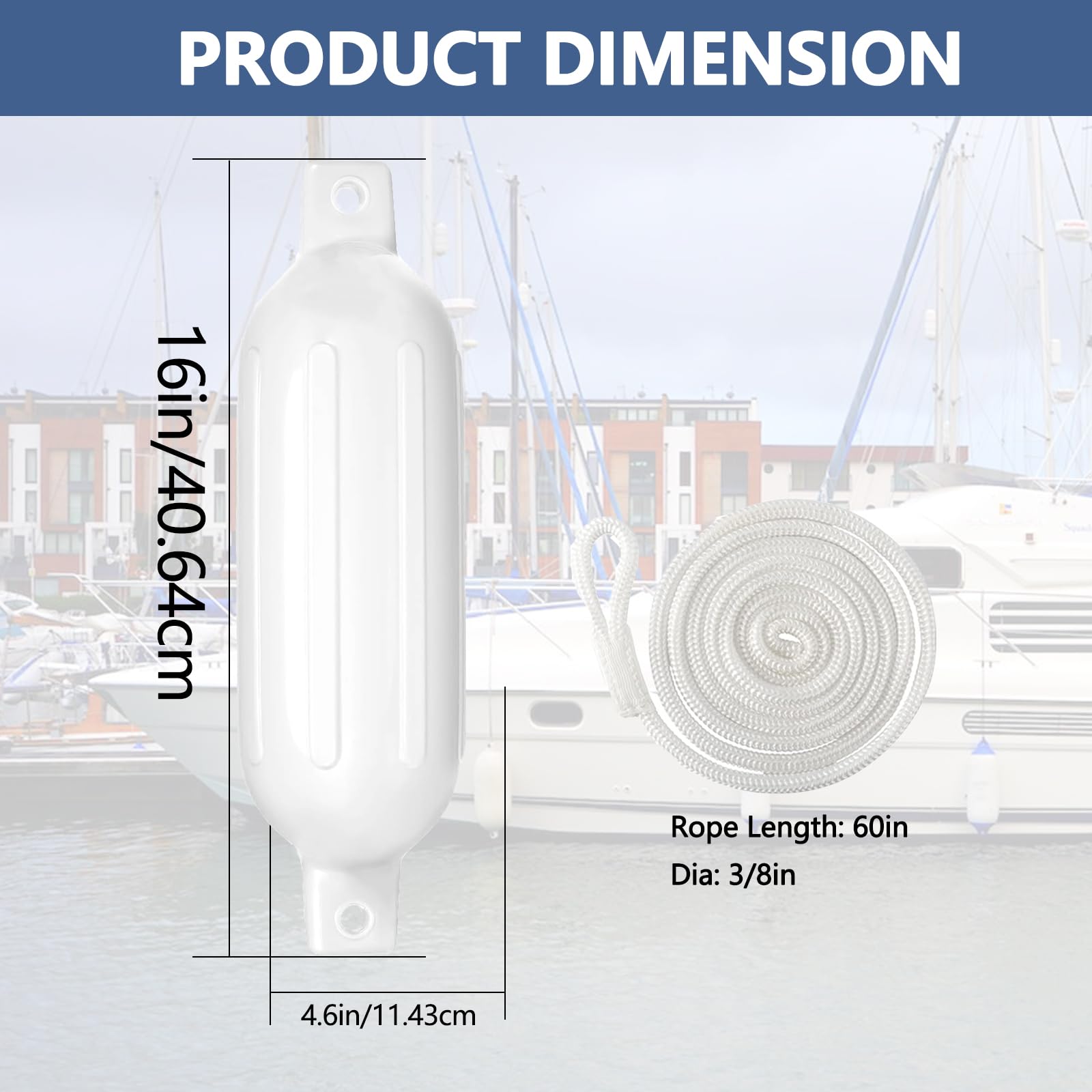 Allucky Inflatable Marine Boat Fenders 4 Pack - Heavy Duty Boat Bumpers for Docking Protection (4 Sizes, White/Black) - Perfect for Yachts, Sailboats, and Powerboats to Prevent Hull Damage While Mooring