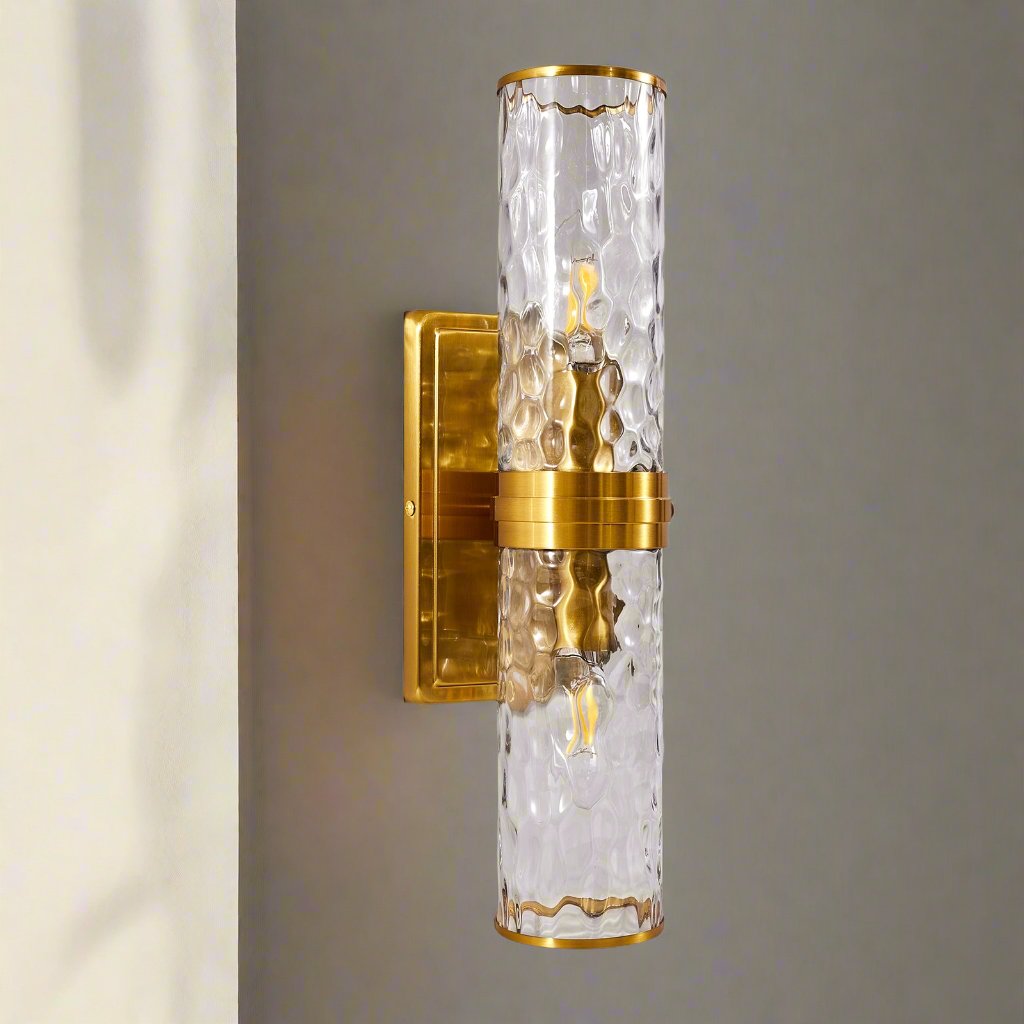 Modern Hammer Glass Double Cylinder Shade Wall Sconce - Open Box Like New Condition - Perfect for Bedroom, Living Room & Hallway Lighting Decor