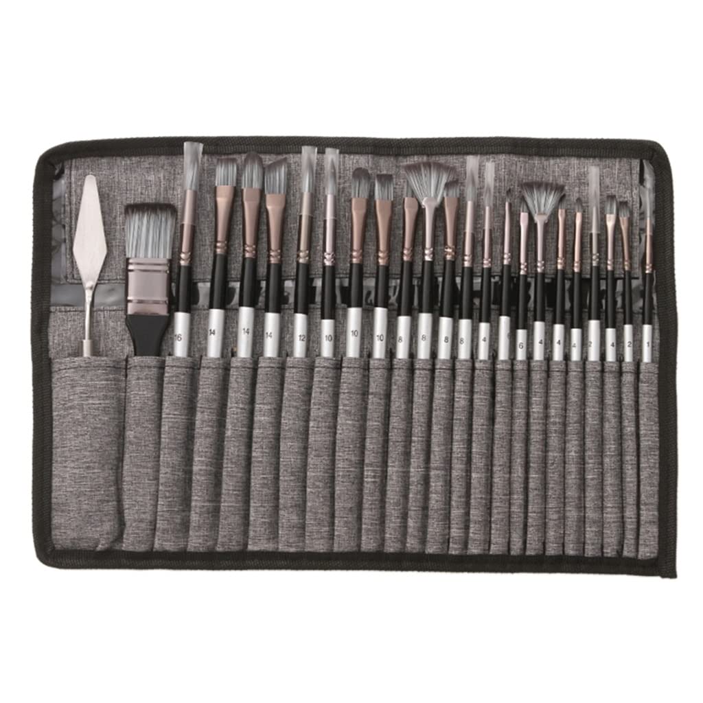 24-Piece Nylon Hair Wooden Handle Watercolor Brush Set - Acrylic Painting, Scrubbing & Scraping Art Supplies for Artists & Hobbyists (Perfect for Canvas, Paper & DIY Craft Projects)