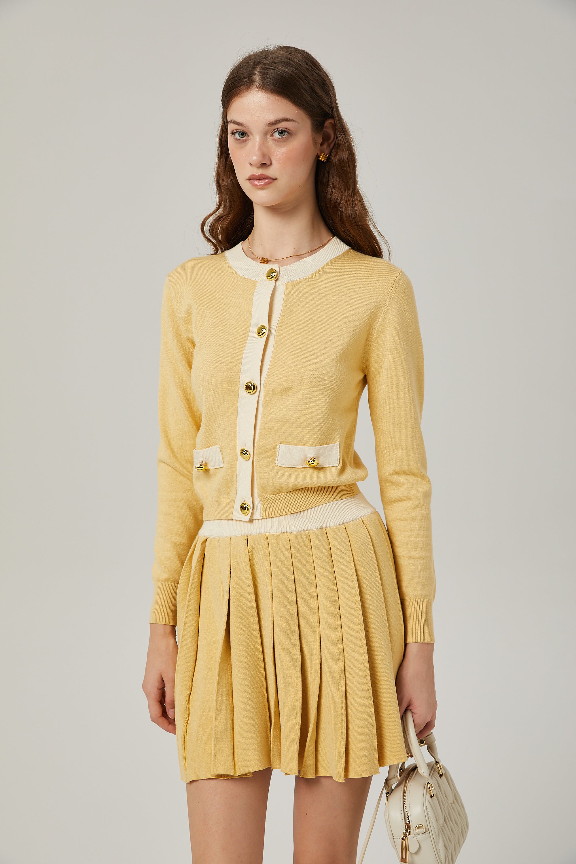Clémence Wool Cardigan & Skirt Matching Set - Women's Cozy Winter Outfit for Office, Date, and Casual Wear