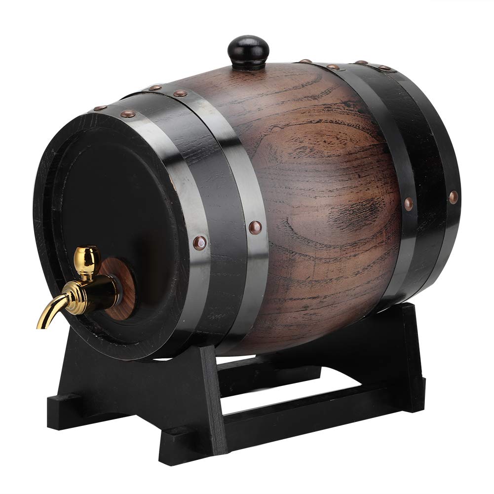 Premium 3L Oak Aging Barrel for Whiskey, Beer, Wine & Bourbon - Vintage Striped Black Red Oak Barrel with Faucet & Stand - Perfect for Home Brewing, Restaurants & Craft Spirit Aging