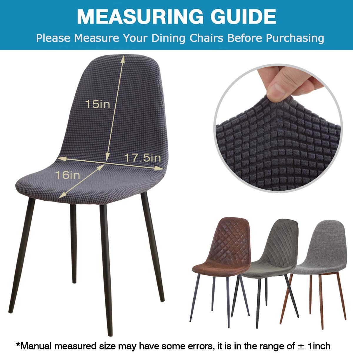 Mid Century Modern Jacquard Shell Chair Covers - Stretchable Slipcovers for Dining Chairs, Lounge & Armless Chairs (Set of 4, Gray Blue) | Waterproof & Durable Plastic Protector for Kitchen, Dining Room & Living Room Furniture