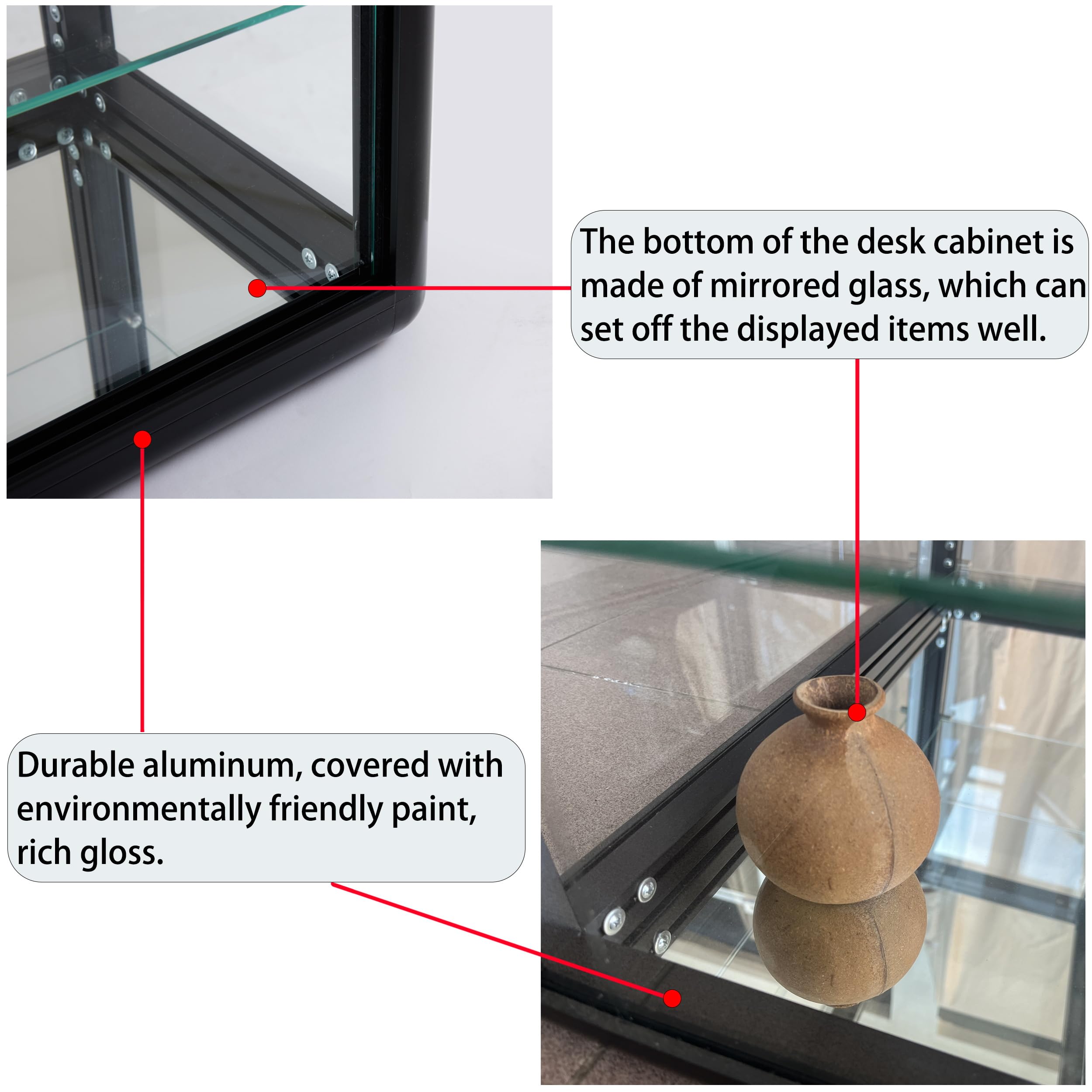 3-Tier Tempered Glass Display Case with Sliding Door & Lock - 24