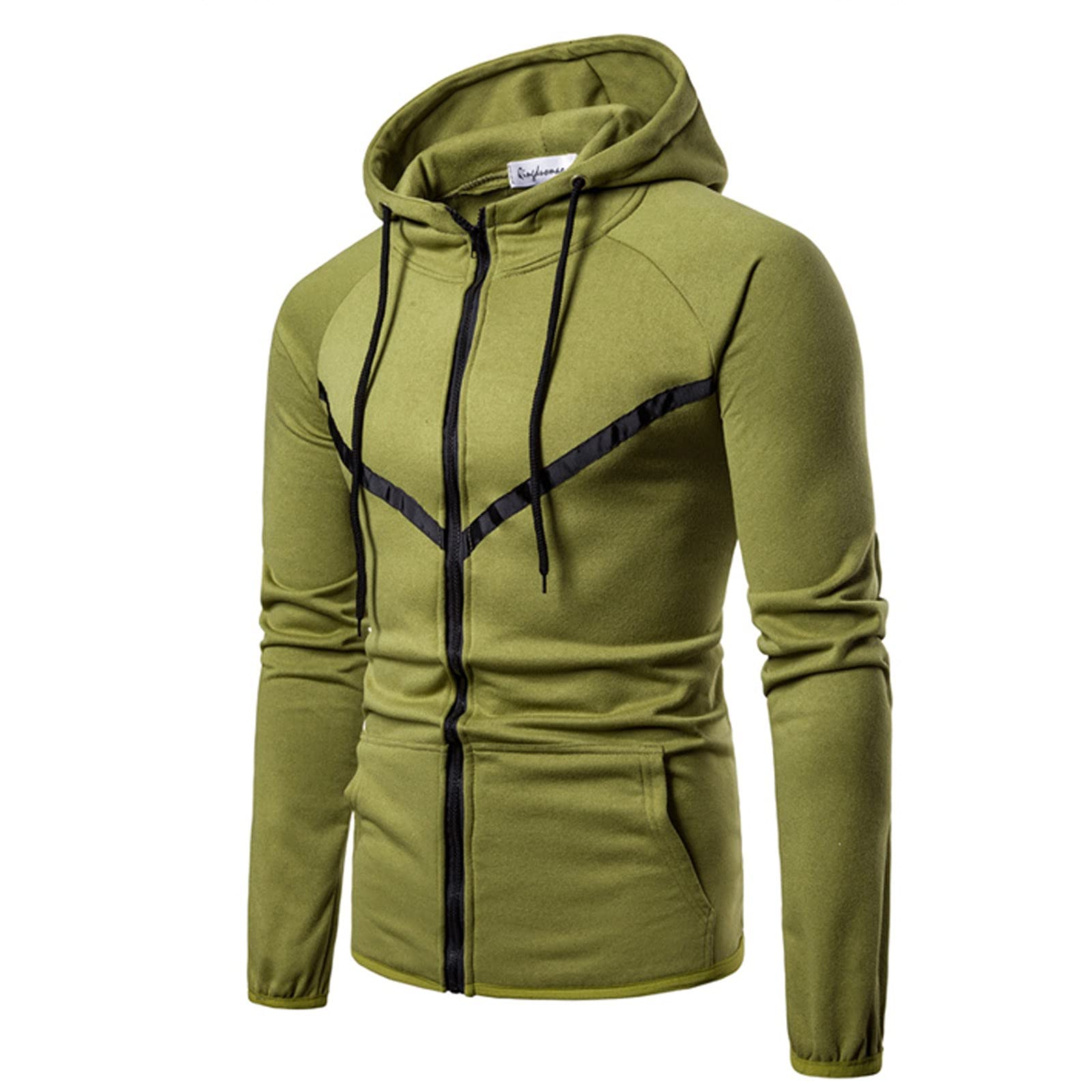 Men's Zip-Up Hooded Sweatshirt with Pockets - Casual Block Color Pullover for Everyday Wear | Gym, Running, Outdoor Activities