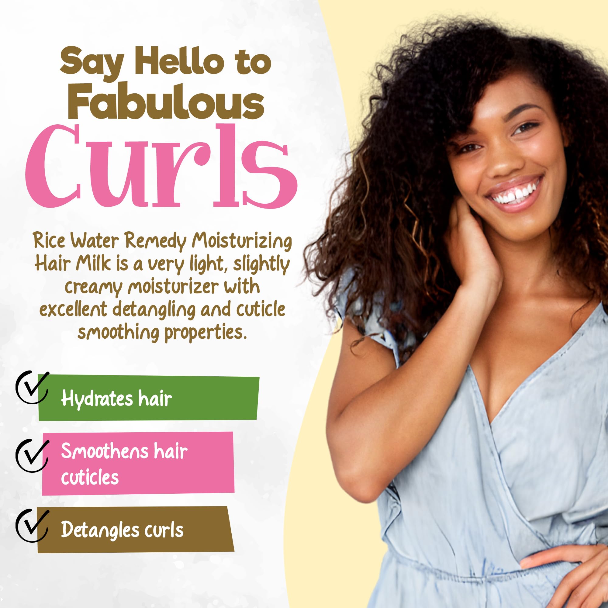 CurlyChic Rice Water Remedy Moisturizing Hair Milk - Hydrating & Detangling Hair Treatment with Ayurvedic Herbs & Fermented Rice Water for Dry Hair Repair & Rapid Growth - Sulfate, Paraben & Mineral Oil Free (8 fl oz) - Perfect for Curly, Coily & Damaged Hair Care Routine