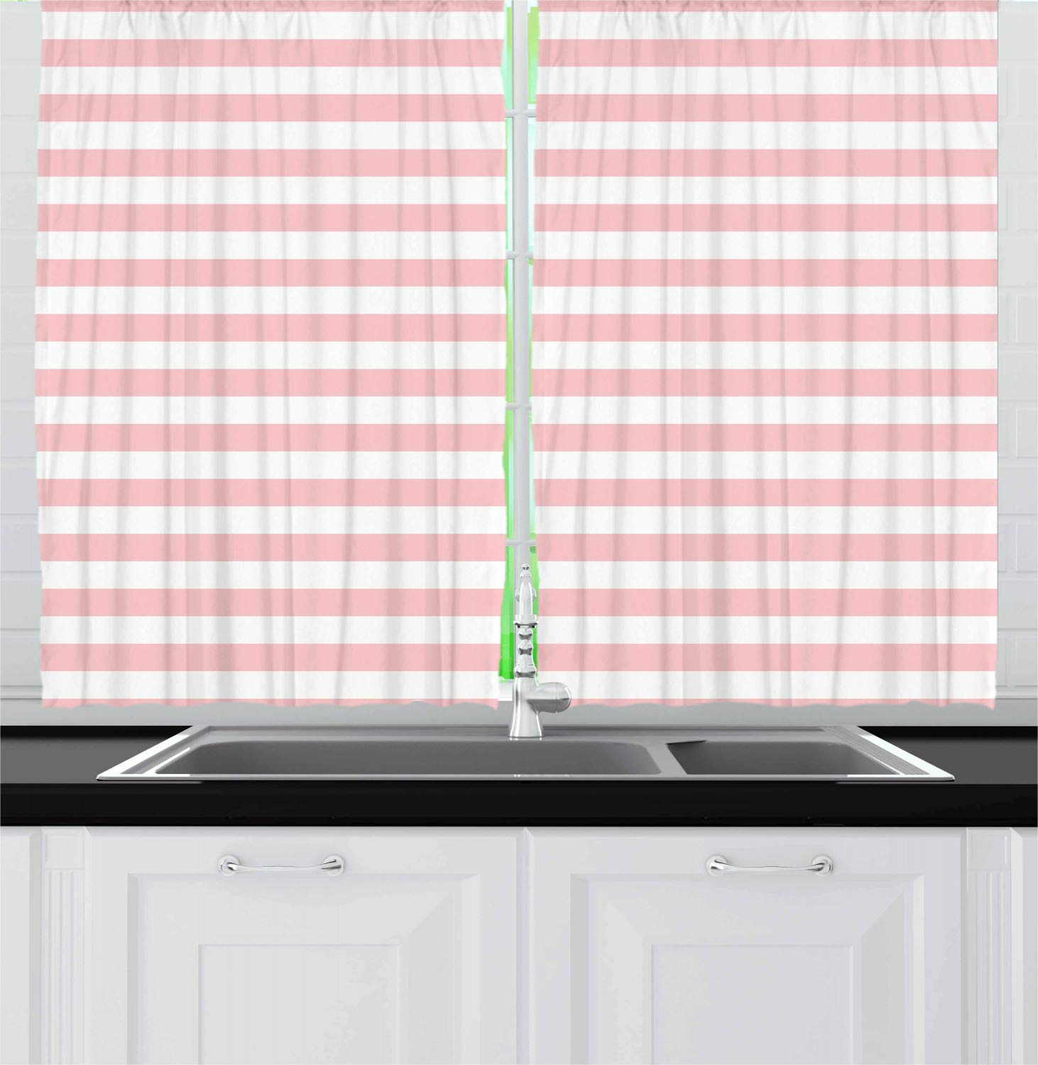 Retro Vintage Geometric Pink Stripes Kitchen Curtains Set of 2 - 55