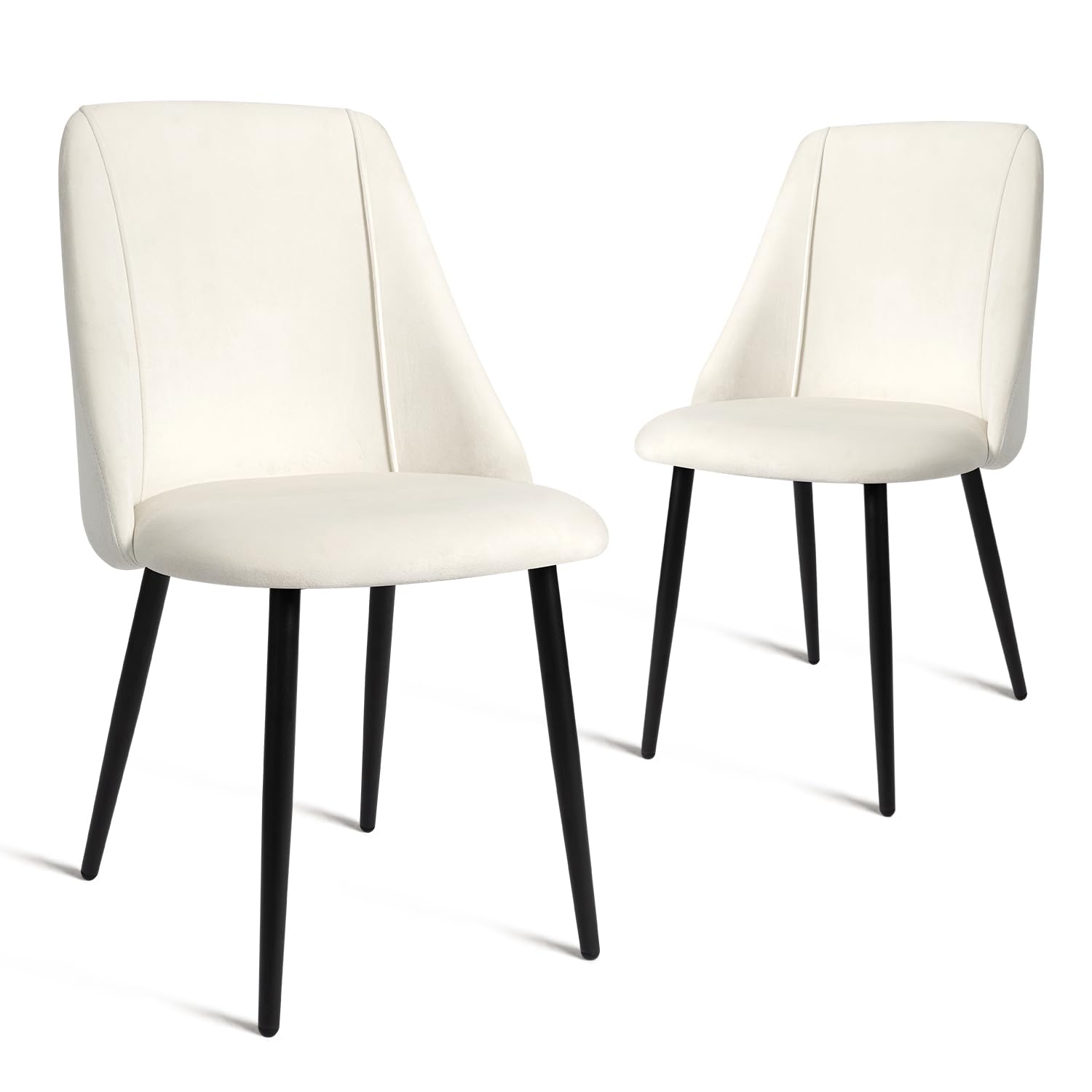 Luxury Velvet Dining Chairs Set of 2 - Modern Upholstered Kitchen Chairs with Sturdy Metal Legs - Cream White Accent Chairs for Dining Room, Kitchen & Living Room - Perfect for Home Decor & Dinner Parties