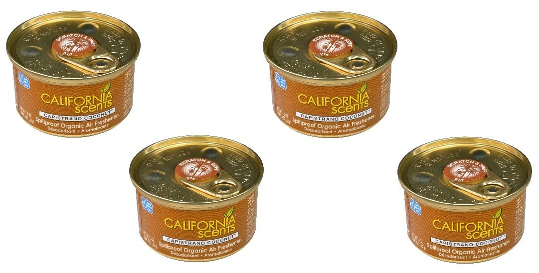 California Scents Air Freshener 4-Pack - Car Air Freshener (Capistrano Coconut) | Long-Lasting Fragrance for Vehicles, Home & Office | Eliminates Odors Naturally