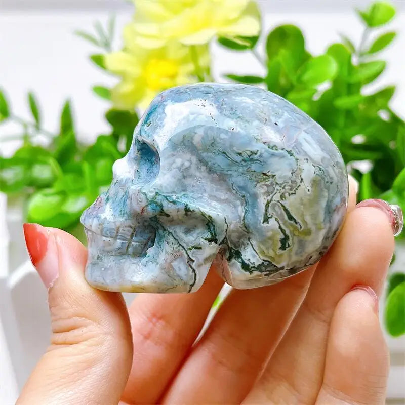 2 Inch Natural Moss Agate Skull Carving - Polished Quartz Healing Stone for Meditation, Reiki & Home Decor - Unique Crystal Gemstone Gift for Spiritual Healing & DIY Crafts (1 Piece)