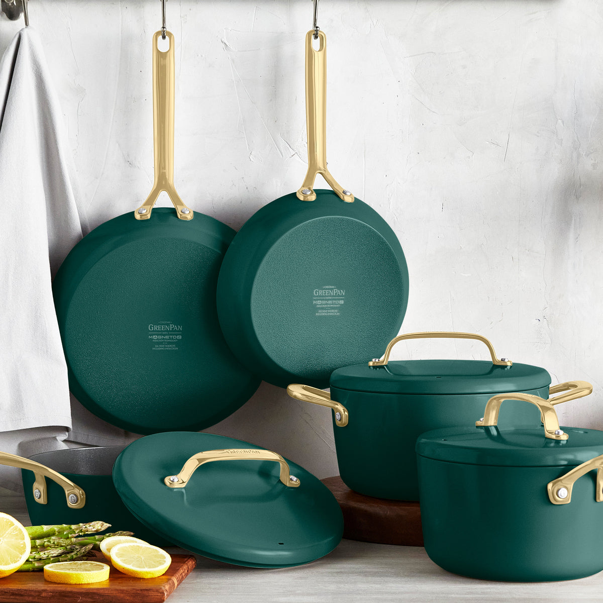 GP5 Colors Ceramic Nonstick 11-Piece Cookware Set with Champagne Handles | Rain Forest Green - Durable & Eco-Friendly Pots and Pans for Everyday Cooking, Baking & Frying - Perfect for Home Kitchen, RV & Camping