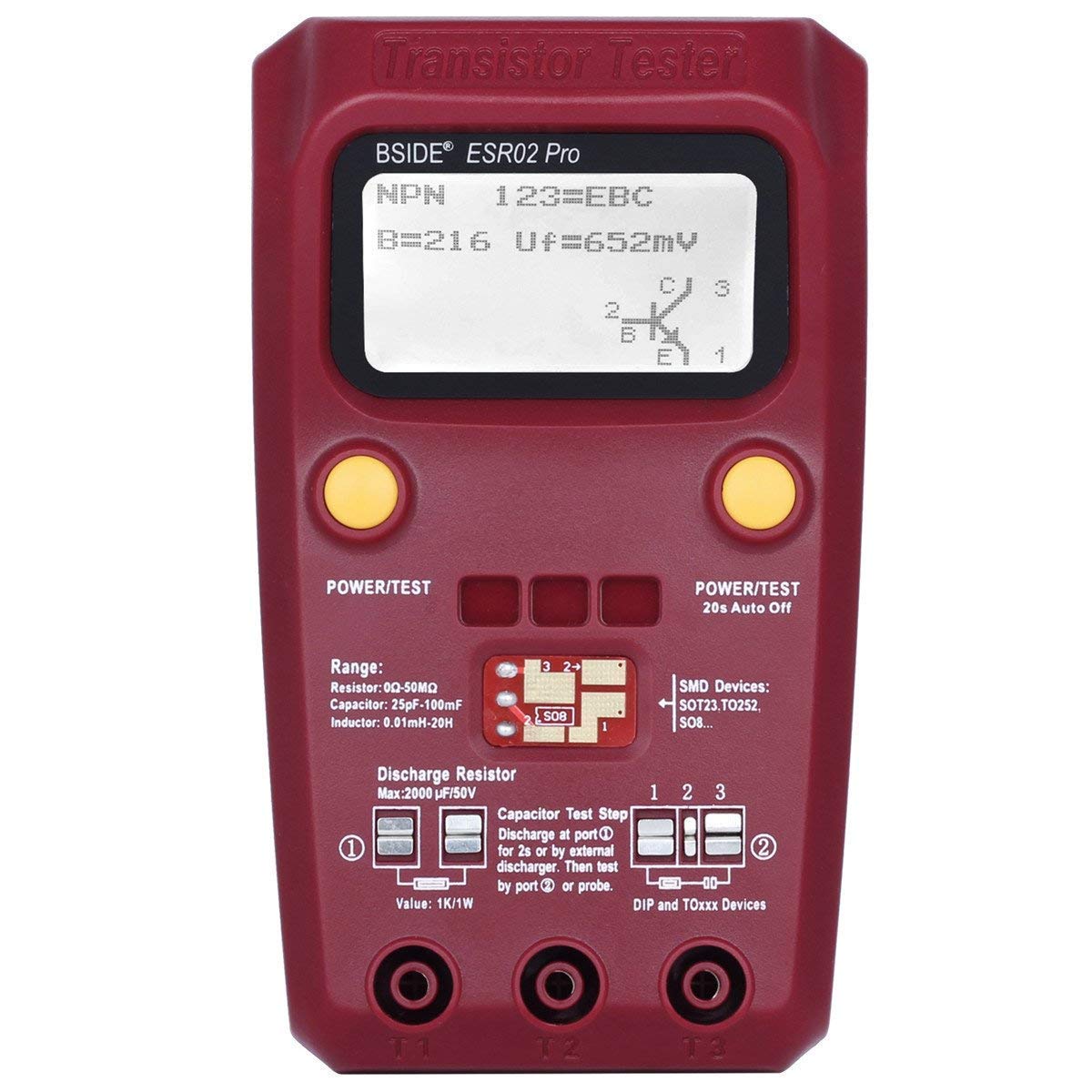 Precision Transistor Tester - Diode Triode Capacitor Resistor Meter with MOS/PNP/NPN SMD Testing, ESR02 Pro for Electronics Repair, Hobbyists & DIY Projects | Perfect for Circuit Testing, Component Verification & Educational Use