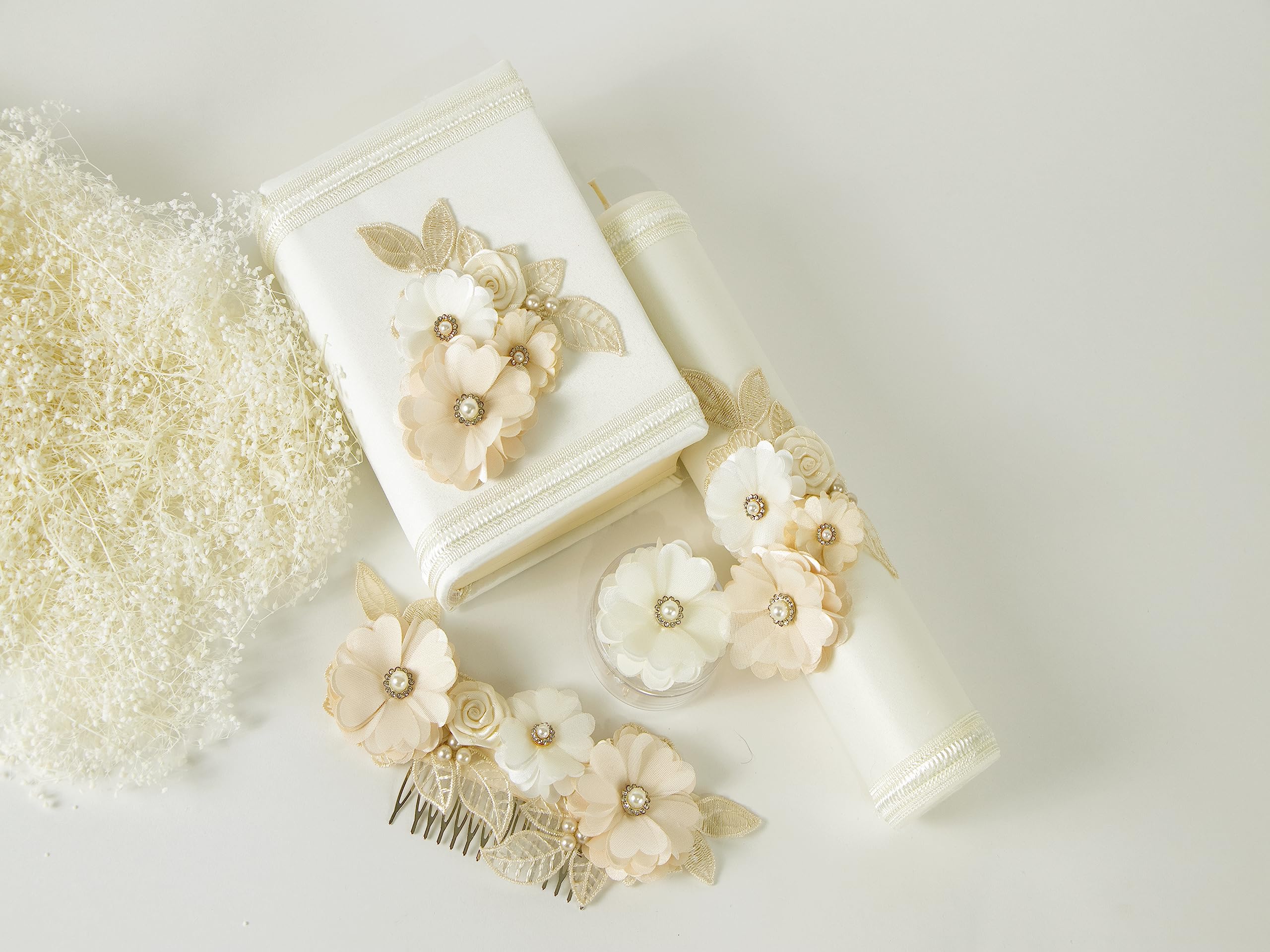 PALOMA RUBIO First Communion Candle - Mexican Comb Ivory Nude Set for Religious Ceremonies & Baptisms